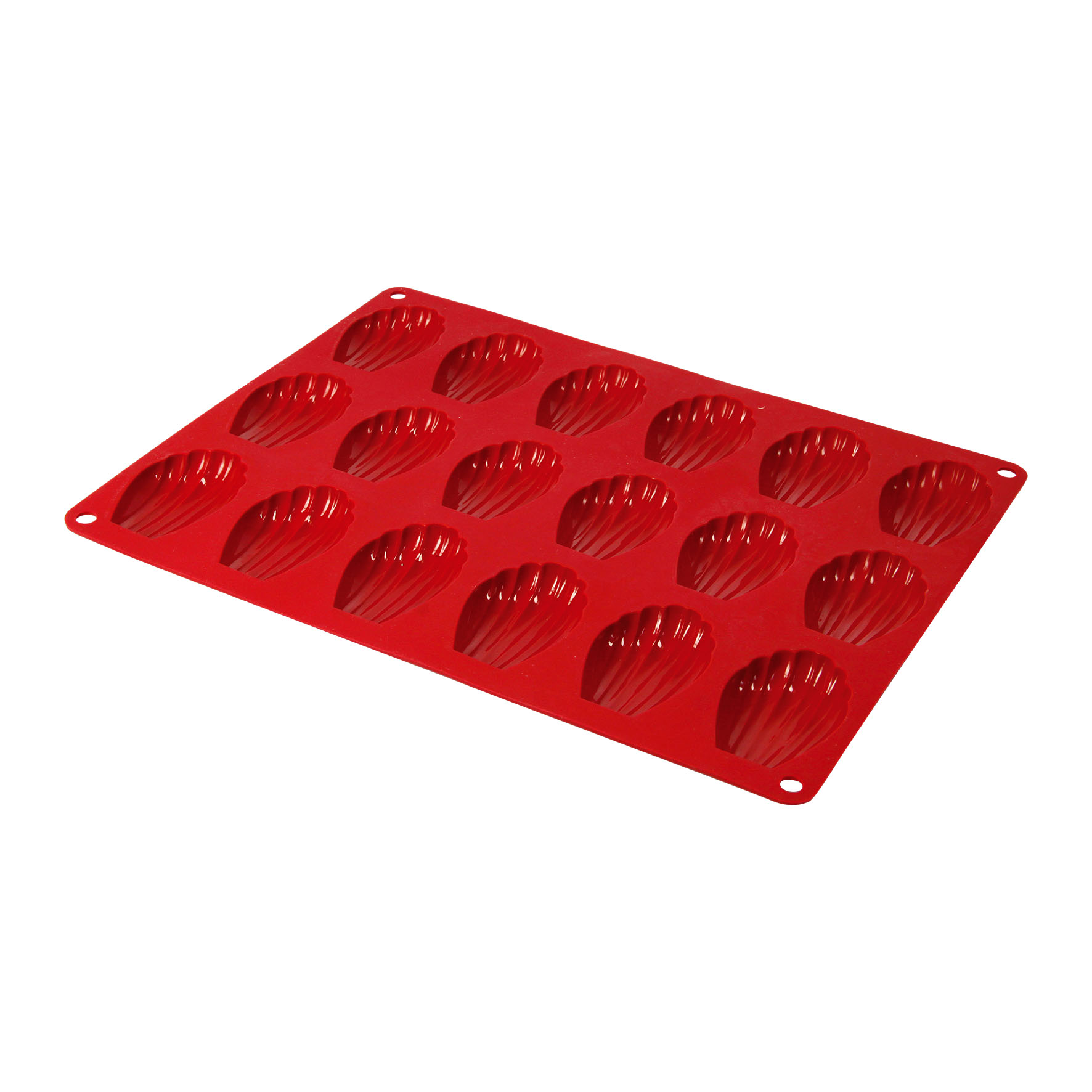 Image de Moule à 18 Madeleine en Silicone Rouge - Gamme Candy - L 32.5 cm l 24.5 cm H 1.5 cm