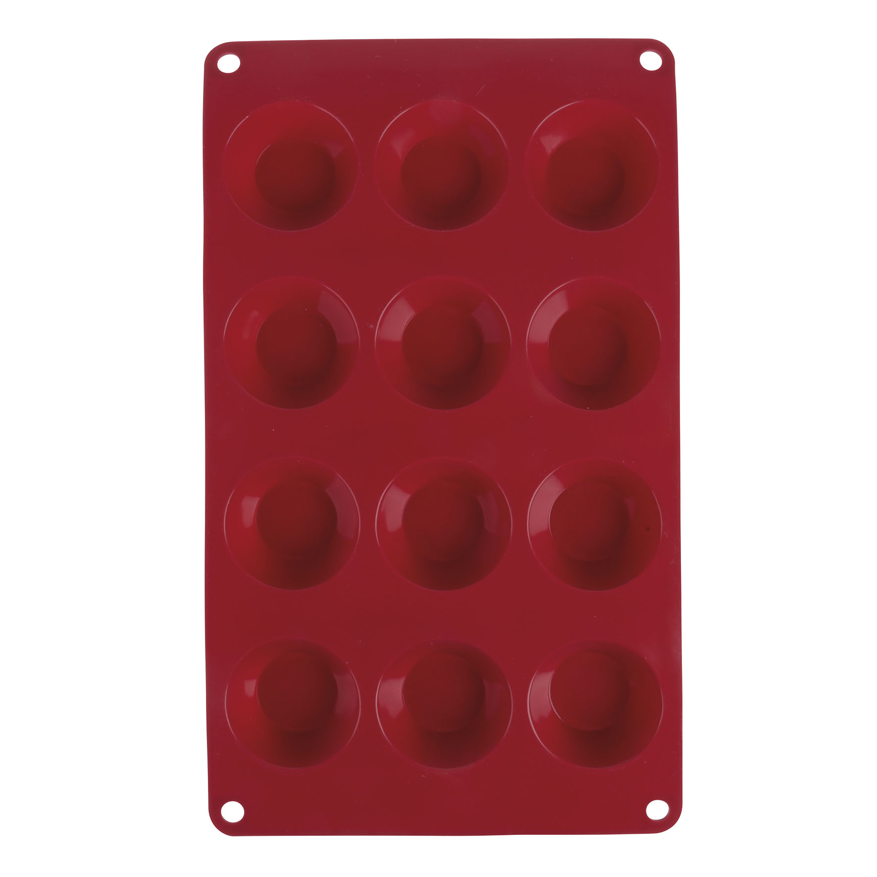 Image de Moule à 12 Petits Fours en Silicone Rouge - Gamme Candy - 29 x 17 x 1,8 cm