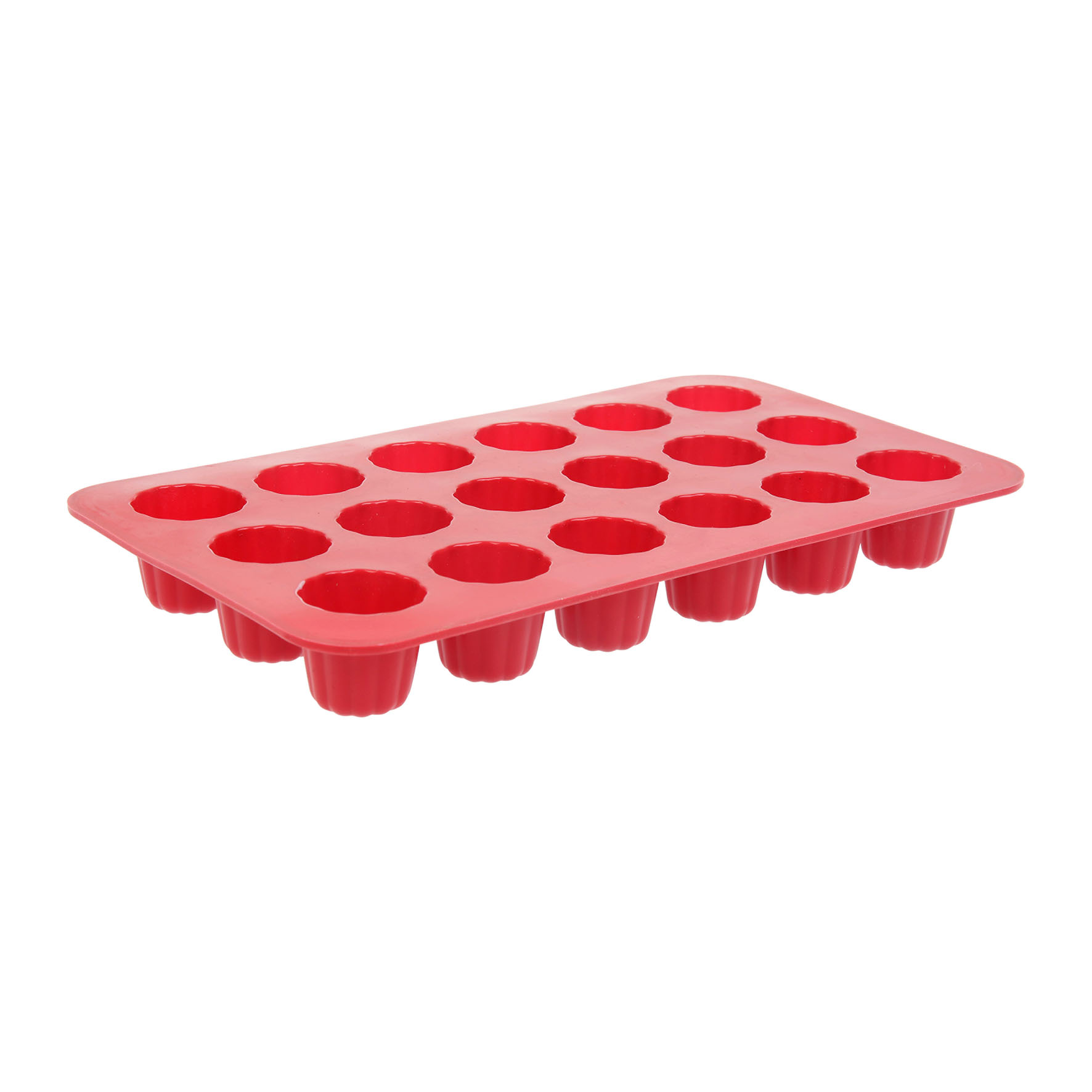Image de Moule de 18 Mini-Cannelés en silicone rouge - L 29 cm l 17 cm H 3 cm