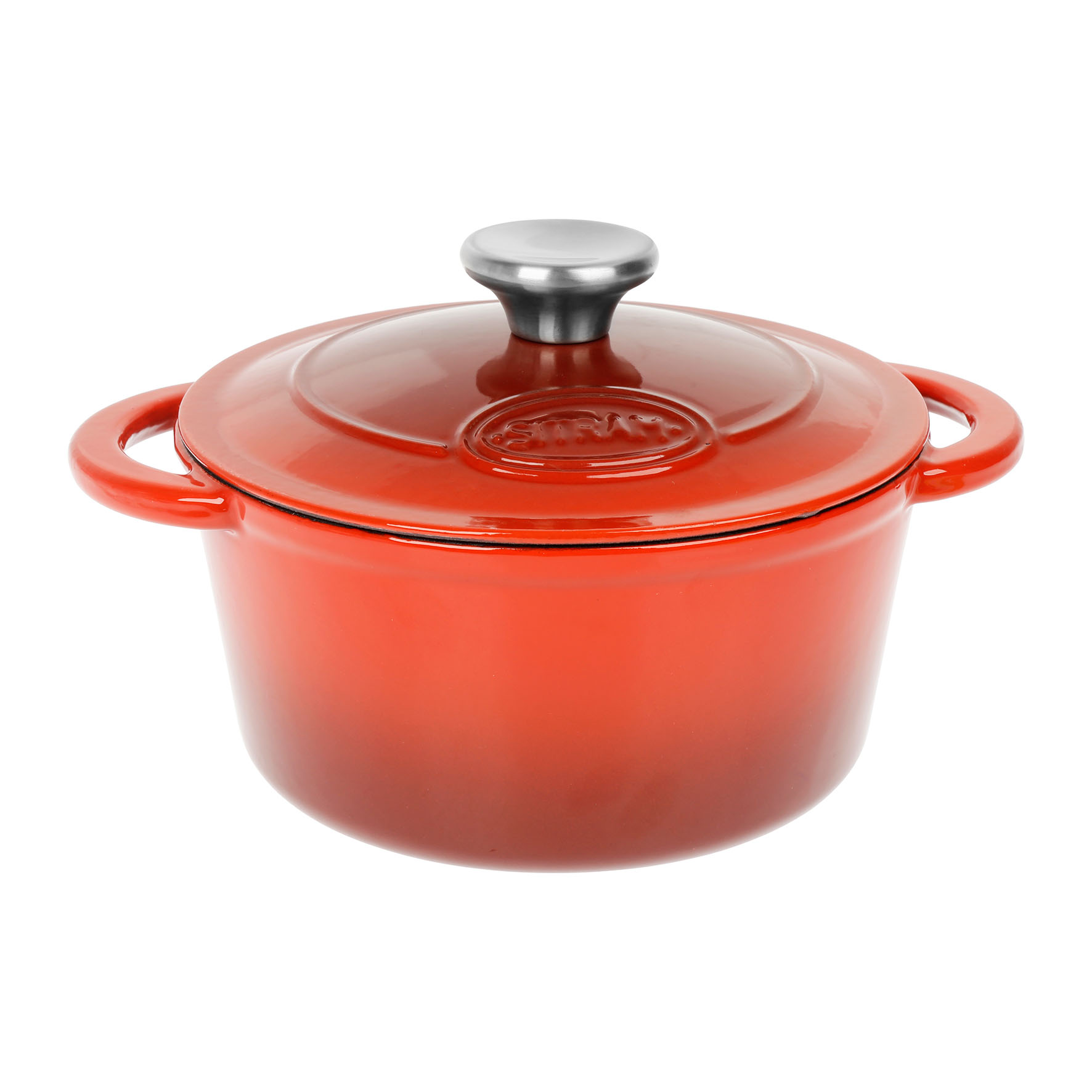 Image de Cocotte ronde en fonte d'acier émaillée Tradifonte 2,5 Litres / Ø 21 cm - Extérieur rouge, intérieur blanc - bouchon en inox - toutes sources de chaleur y compris induction et four