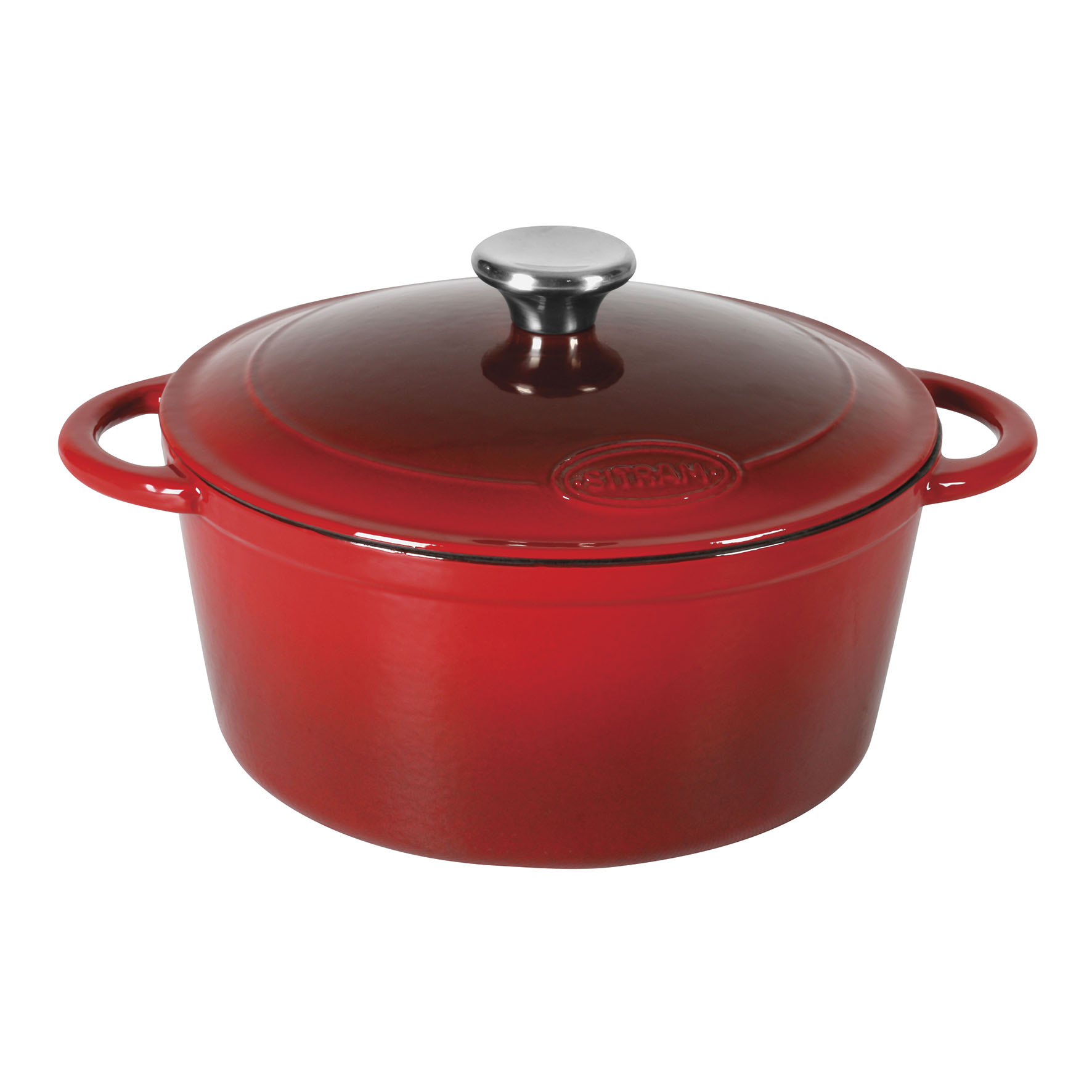 Image de Cocotte ronde en fonte d'acier émaillée Tradifonte 4 Litres / Ø 24 cm - Extérieur rouge, intérieur blanc - bouchon en inox - toutes sources de chaleur y compris induction et four