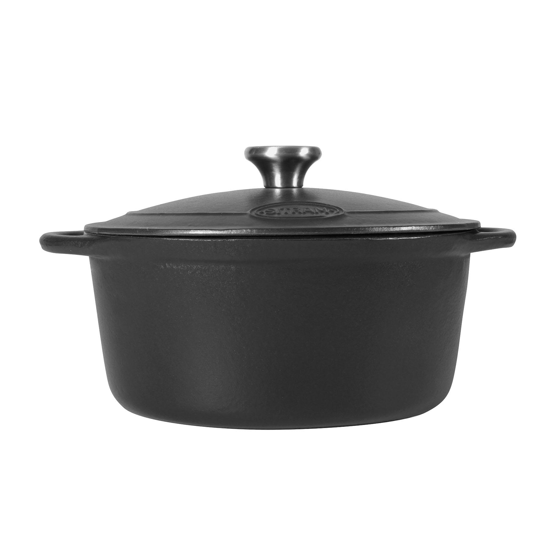 Image de COCOTTE TRADIFONTE Ronde en fonte émaillée 4 litres, Diam. 24 cm - Extérieur et intérieur Noir - toutes sources de chaleur y compris induction - Idéale pour repas de 4 à 5 personnes