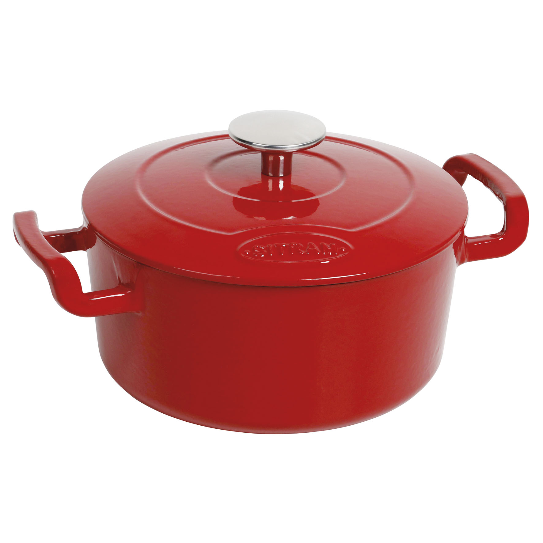 Image de Cocotte SITRABELLA 2.5L ronde en fonte d'acier émaillée, intérieur blanc extérieur rouge, tous feux y compris l'induction