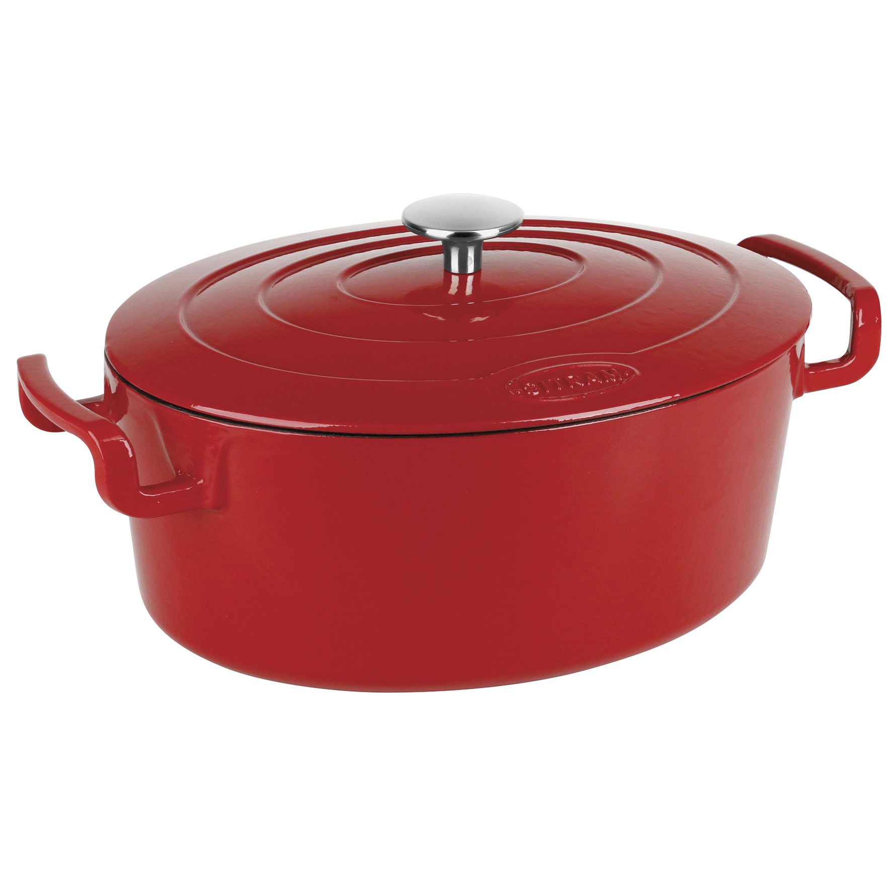Image de Cocotte ovale en fonte émaillée grande capacité 6,5 litres, L 31 cm - Extérieur rouge brillant, intérieur noir mat - toutes sources de chaleur y compris induction et four