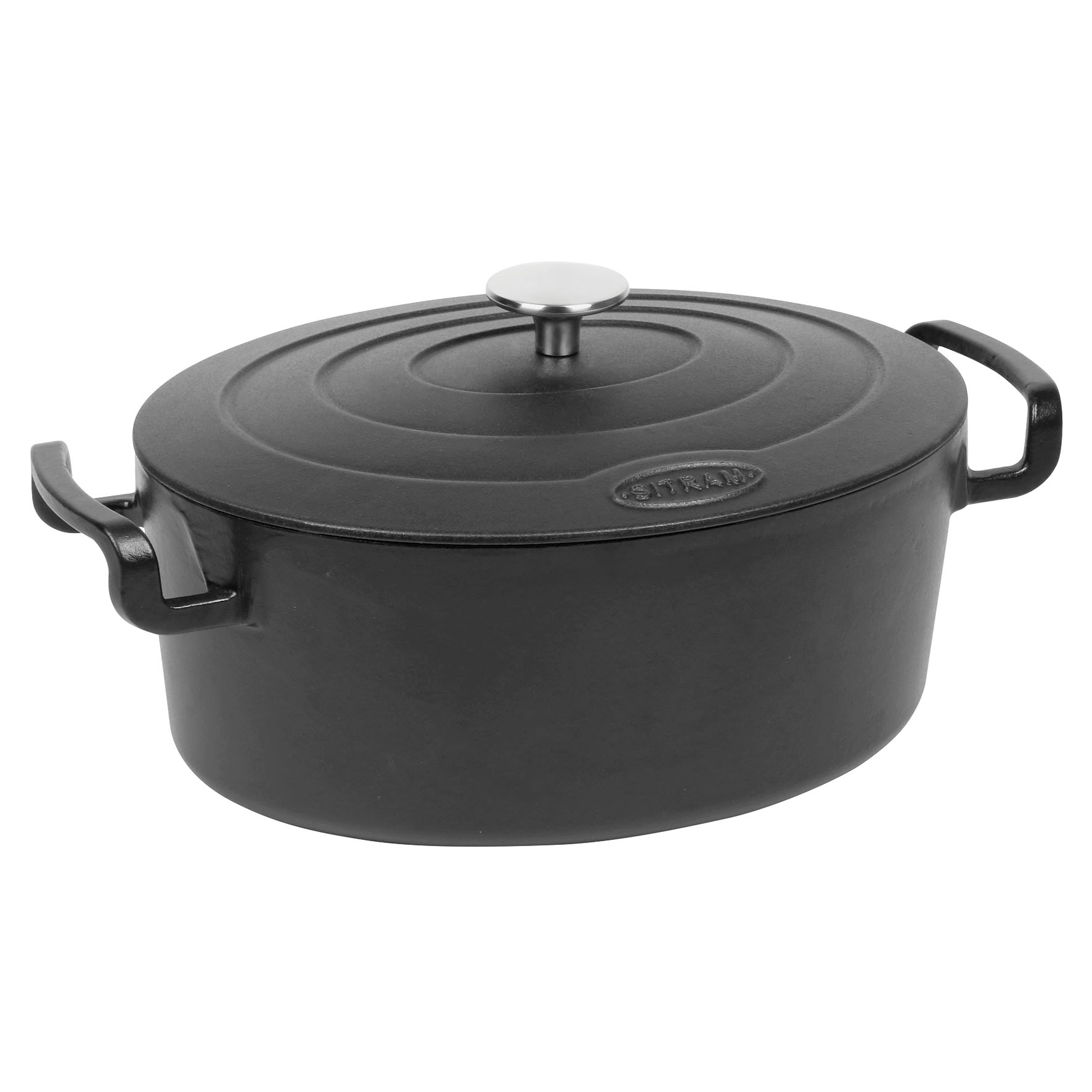 Image de COCOTTE Sitrabella ovale en fonte émaillée grande capacité 6,5 litres - Extérieur et intérieur noir - toutes sources de chaleur y compris induction et four