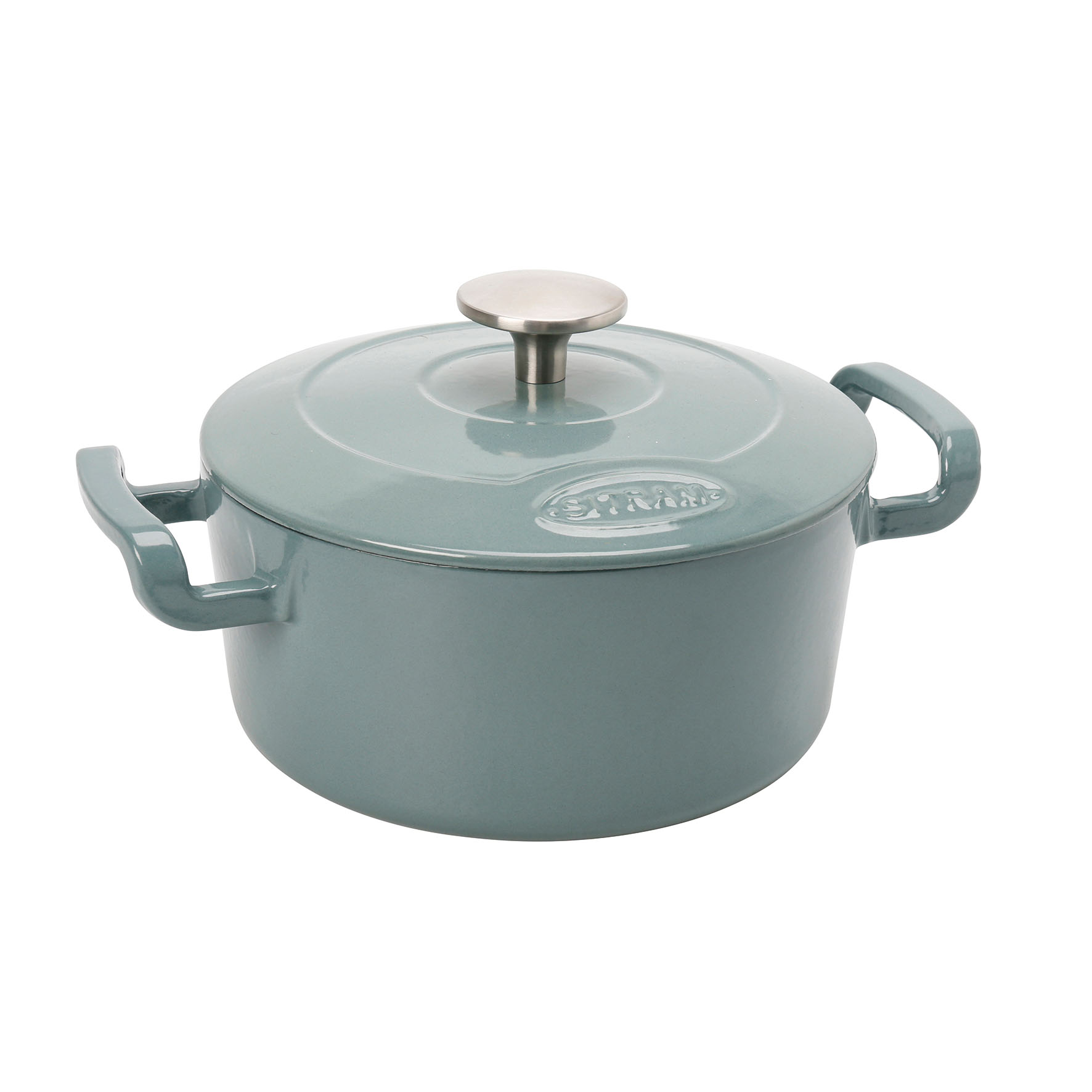 Image de COCOTTE Sitrabella ronde en fonte émaillée 2,5 litres - Extérieur bleu argile et intérieur blanc - toutes sources de chaleur y compris induction et four 