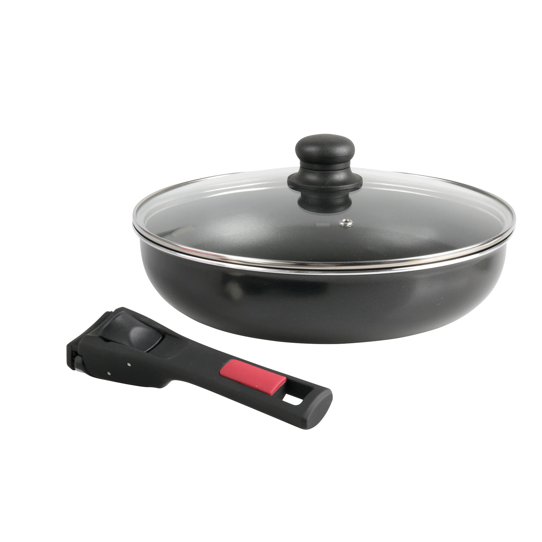 Image de Sauteuse Agile Ø28 cm, 3L en aluminium revêtement noir anti-adhérent sans PFOA - manche amovible clipsable - couvercle en verre - tous feux dont induction