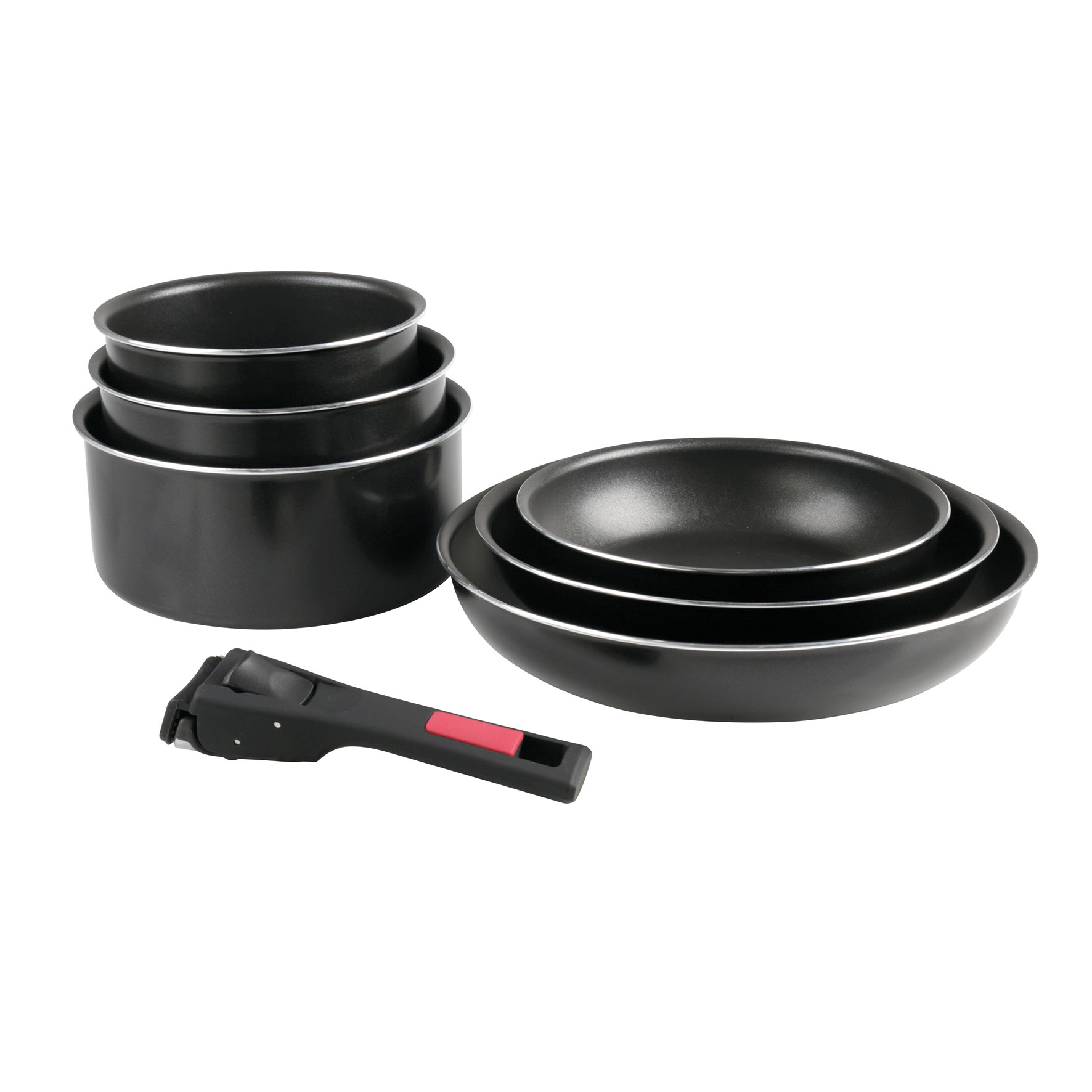 Image de Batterie de cuisine 7 pièces : 3 casseroles + 3 poêles + 1 poignée amovible - Aluminium pressé - Tous feux dont induction
