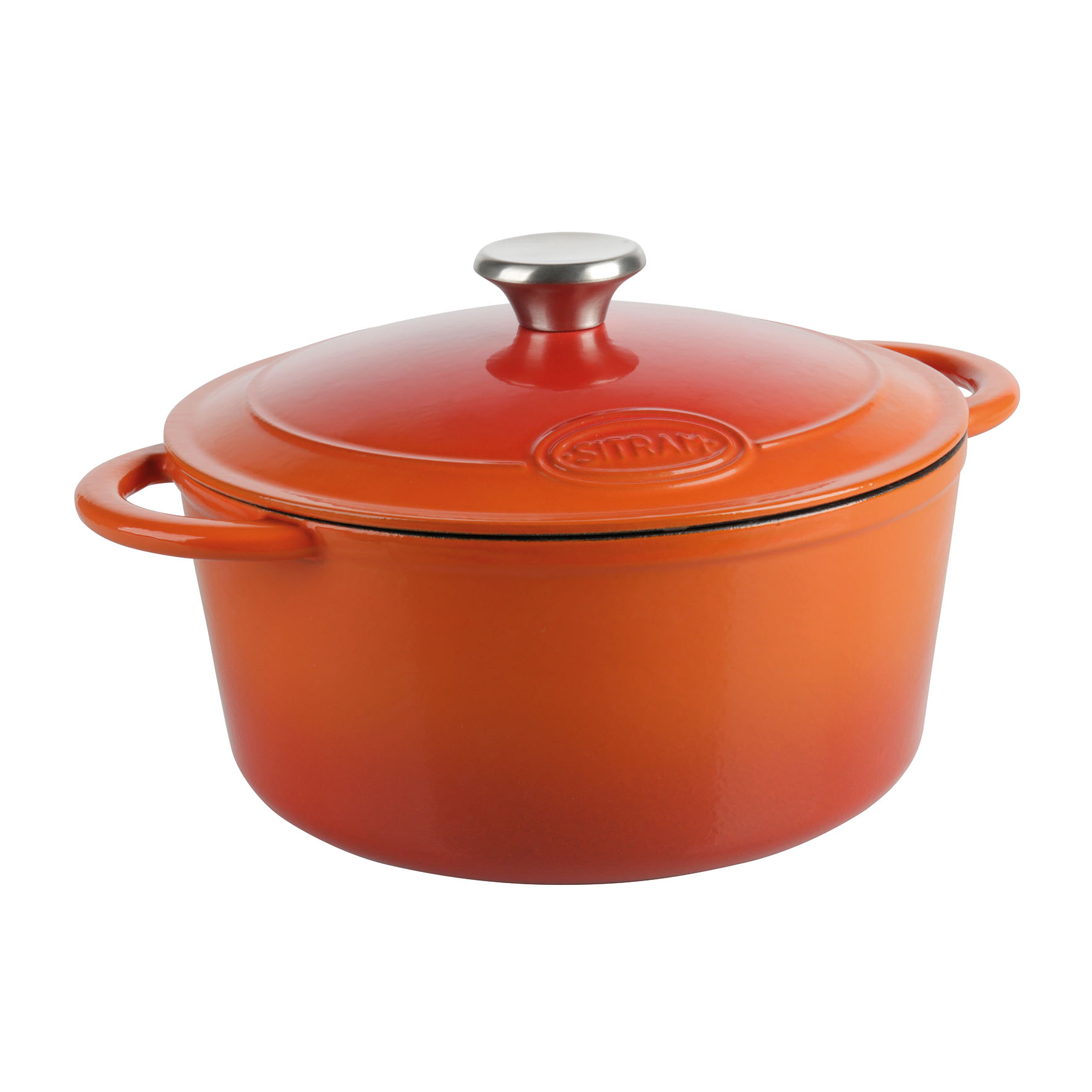 Image de Cocotte ronde en fonte d'acier émaillée modèle TRADIFONTE 5 litres - Extérieur Orange/ Intérieur Blanc