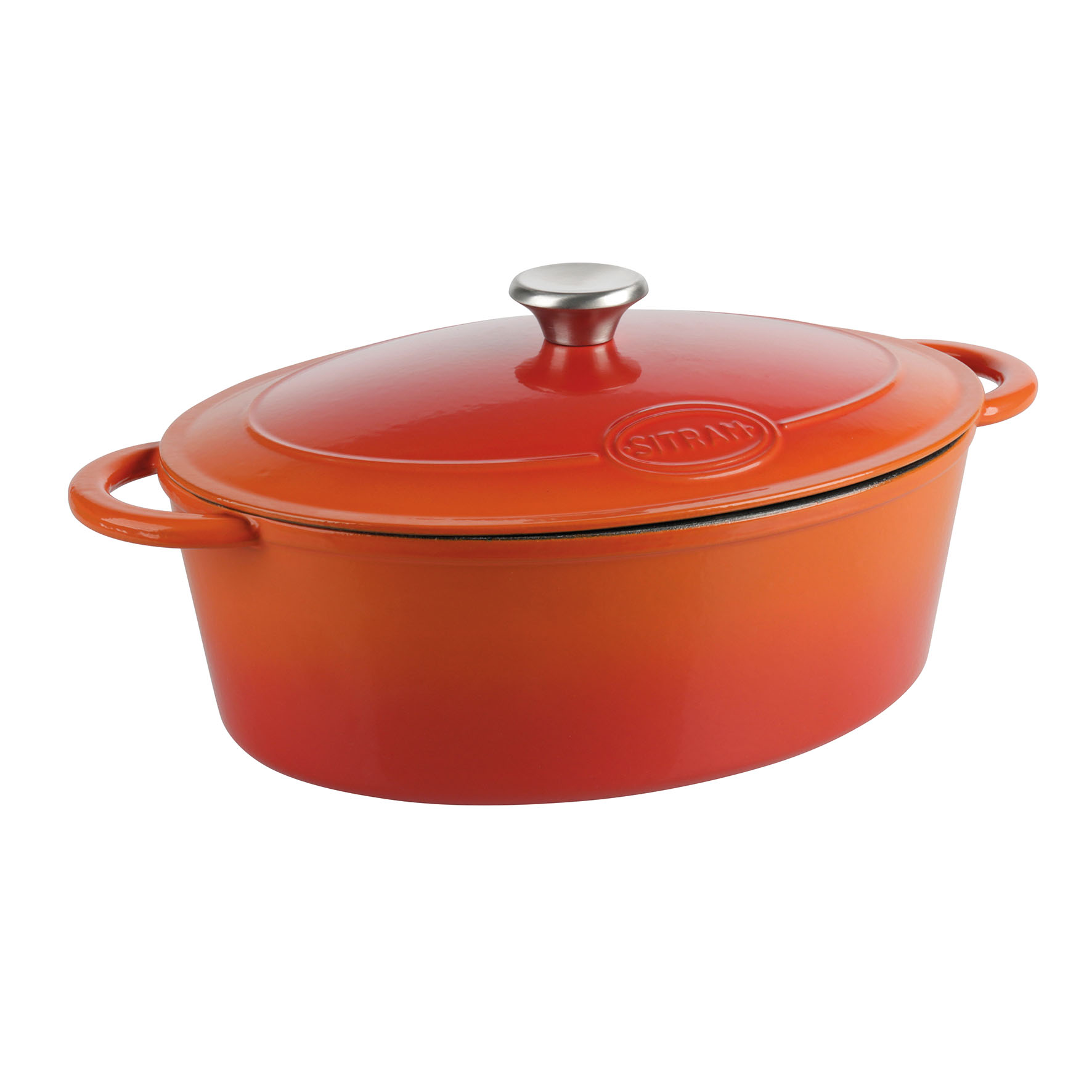 Image de Cocotte Ovale en Fonte d'acier émaillé modèle Tradifonte - Volume 6,5L - Extérieur Orange / Intérieur Blanc