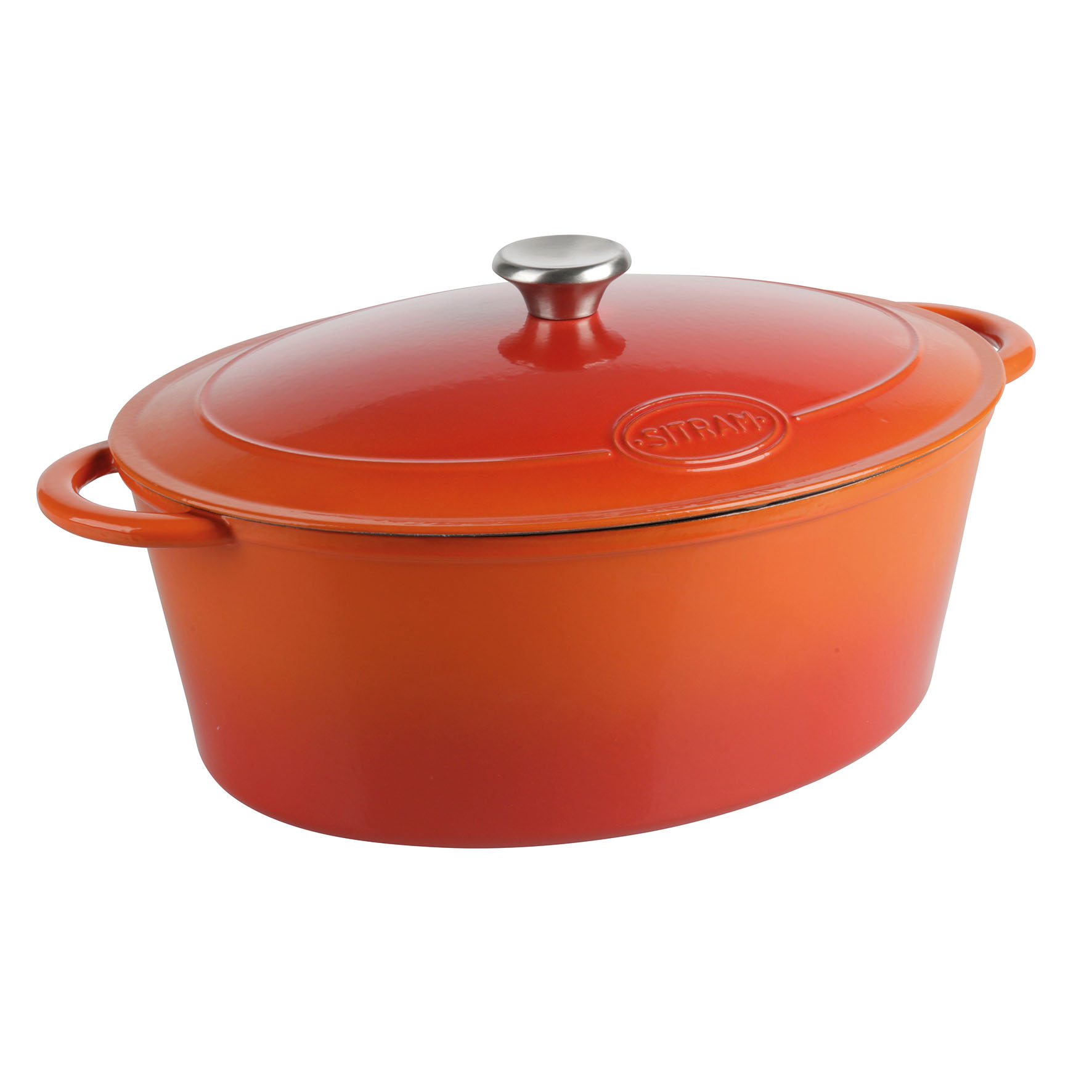 Image de Cocotte Ovale en Fonte d'acier émaillé modèle Tradifonte - Volume 9 Litres - Extérieur Orange / Intérieur Blanc