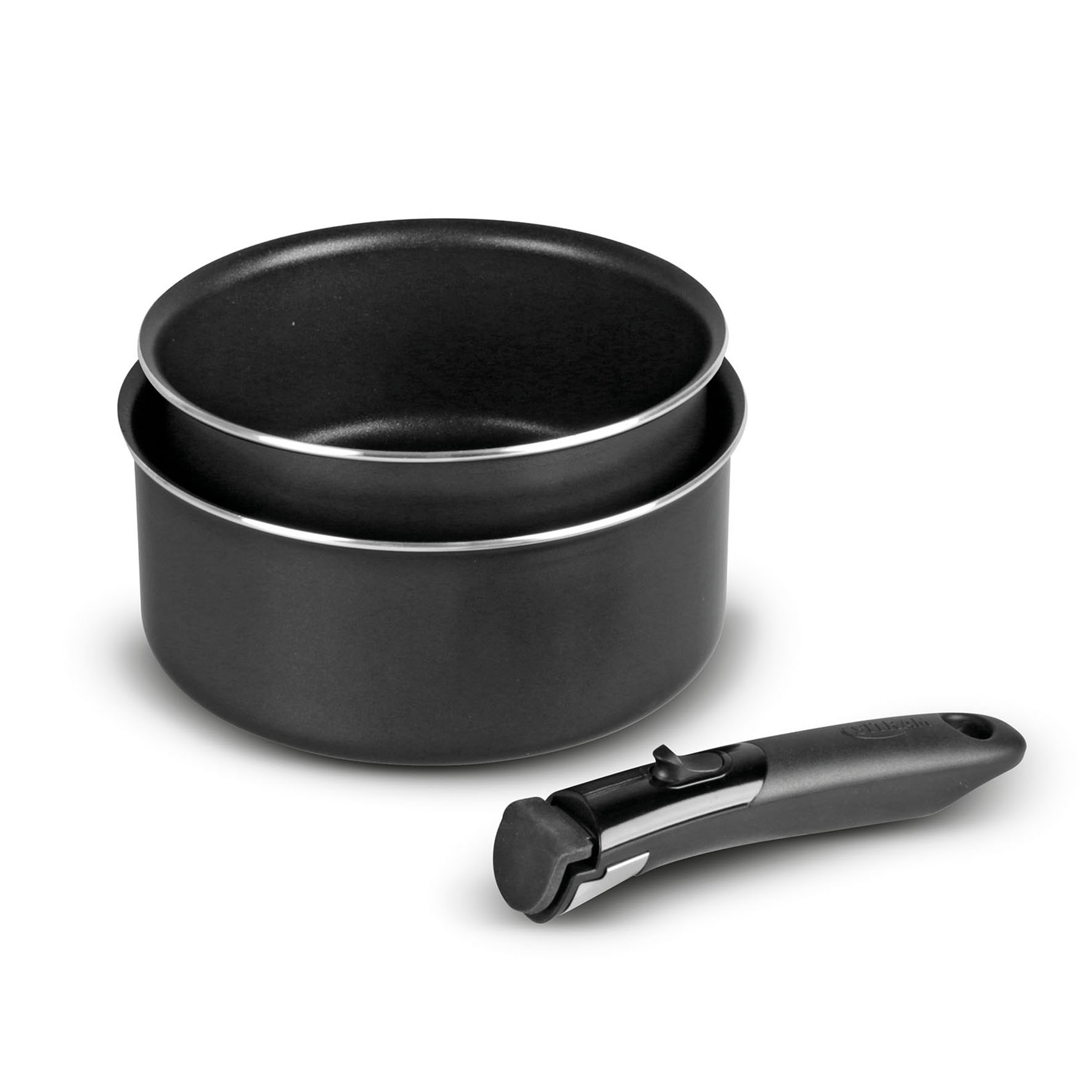 Image de Set de 2 casseroles Ø16 et 20cm en aluminium anti-adhérent avec poignée amovible - Tous feux DONT induction