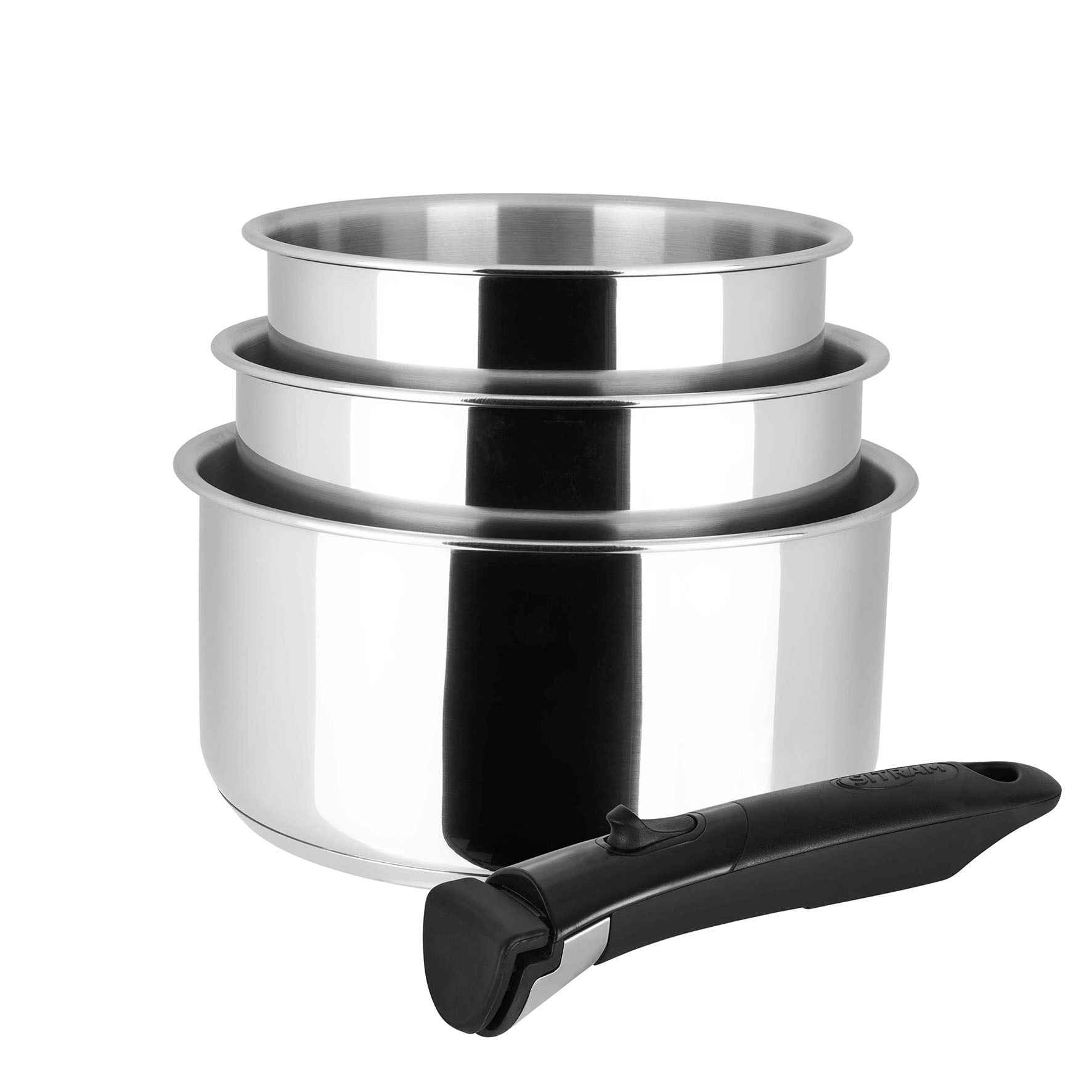 Image de Lot 3 casseroles 16+18+20cm Sitramovible Arpège en INOX, poignée Amovible-Tous Feux Dont Induction
