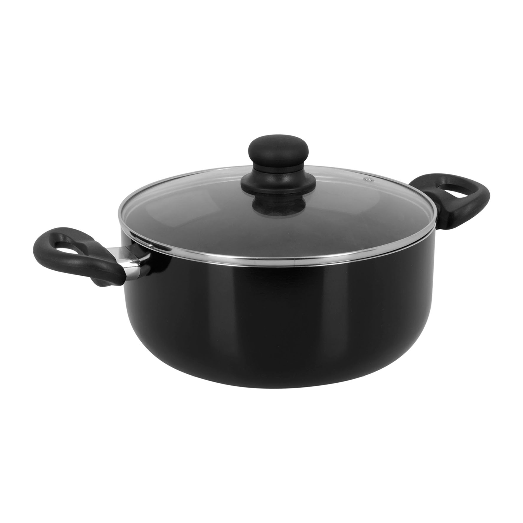 Image de Faitout en Aluminium pressé CARBONE Ø 24 cm Noir - Revêtement anti-adhérent sans PFOA - Poignée thermorésistant - Couvercle Vapeur en Verre - Tous feux SAUF Induction