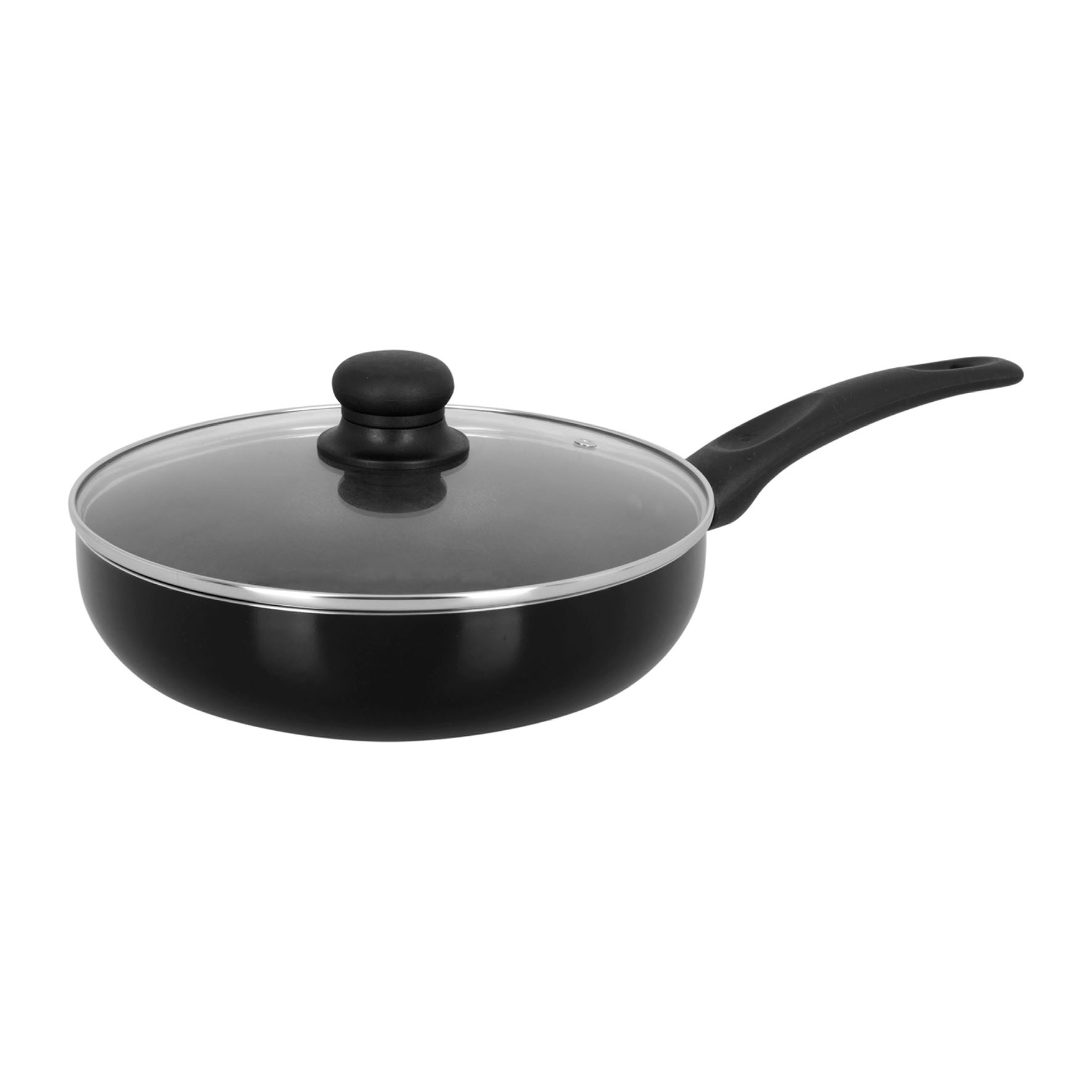 Image de Sauteuse en Aluminium pressé CARBONE Ø 24 cm Noir - Revêtement anti-adhérent sans PFOA - Manche thermorésistant - Couvercle Vapeur en Verre - Tous feux SAUF Induction