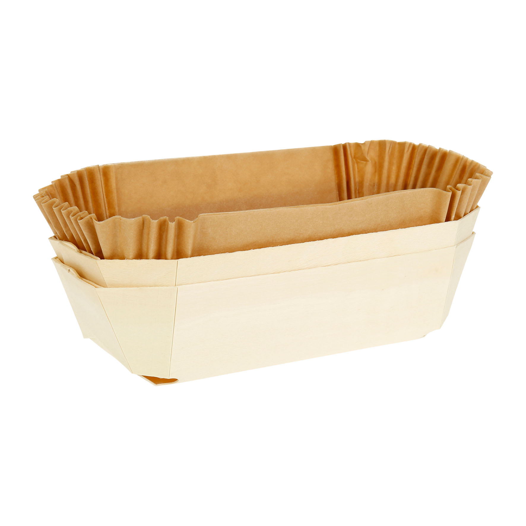 Image de Lot de 2 Moules en peuplier certifié FSC L 26 cm x l 10,5 cm x H 6,5 cm avec 4 caissettes de cuisson en papier sulfurisé