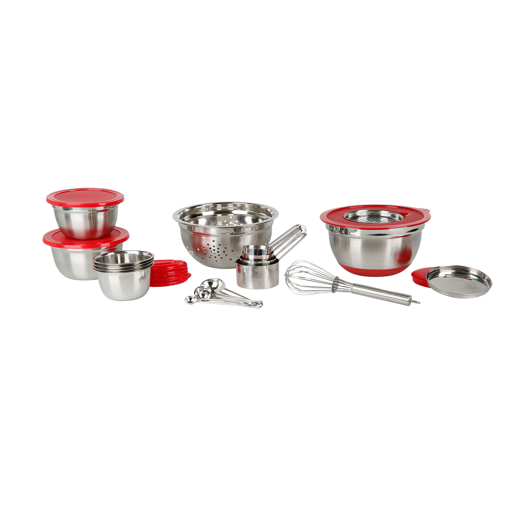 Image de Lot d'Ustensiles pour préparation culinaire Inox et Plastique : passoire, bols mélangeurs, couvercles, mesures, saladiers, etc.