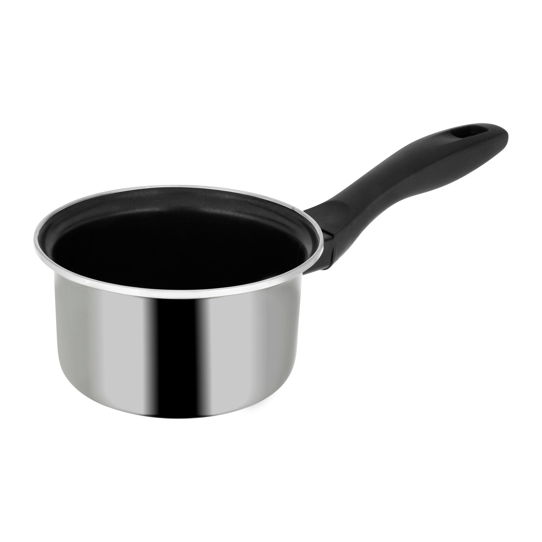 Image de Casserole en Acier Inoxydable Ø12 cm H. 7,5 cm TEMPO TITANIUM - Revêtement interieur anti-adhésif 2 couches coloris Noir Brillant - Manche ergonomique Thermorésistant - Tous feux dont Induction
