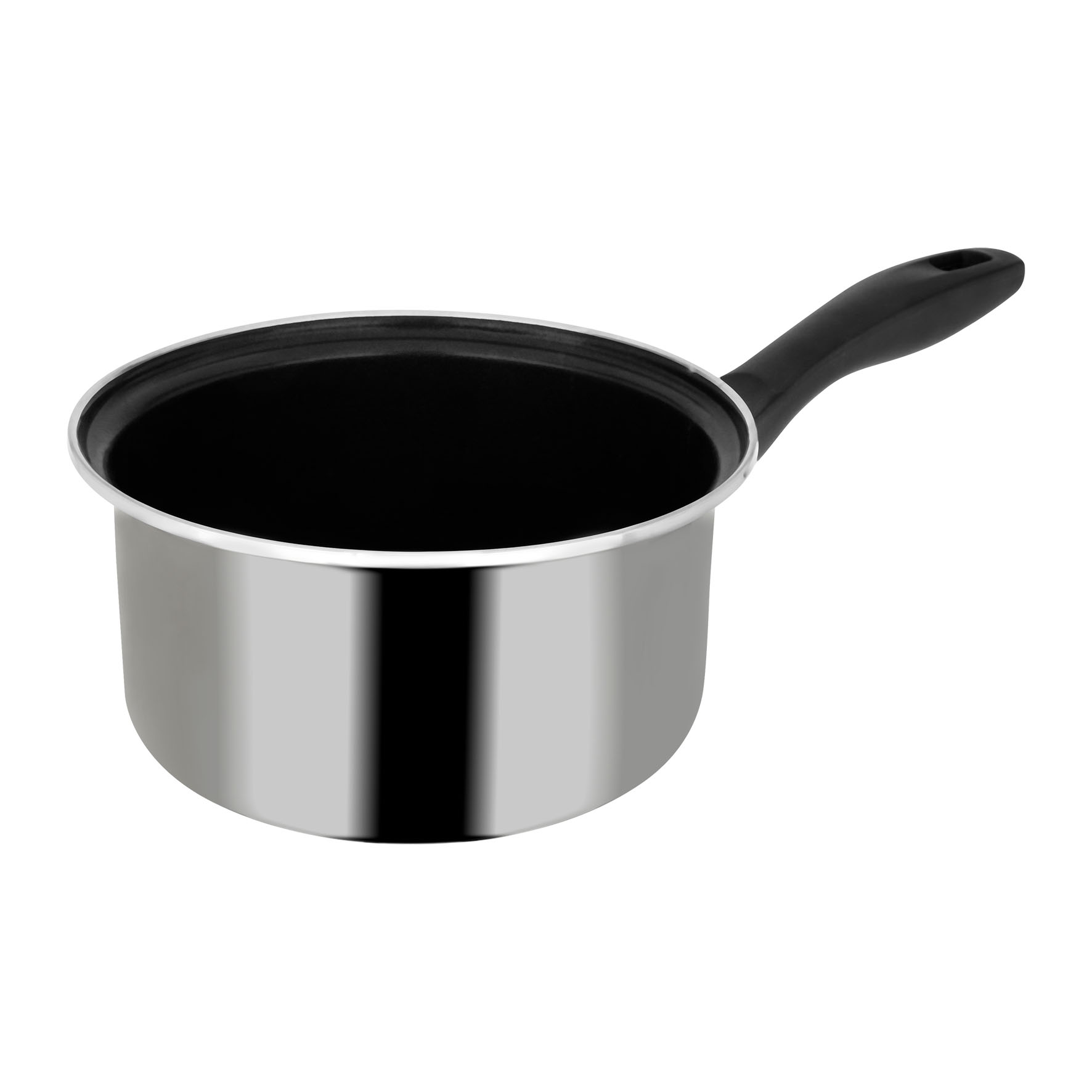 Image de Casserole en Acier Inoxydable Ø18 cm H. 10 cm TEMPO TITANIUM - Revêtement interieur anti-adhésif 2 couches coloris Noir Brillant - Manche ergonomique Thermorésistant - Tous feux dont Induction