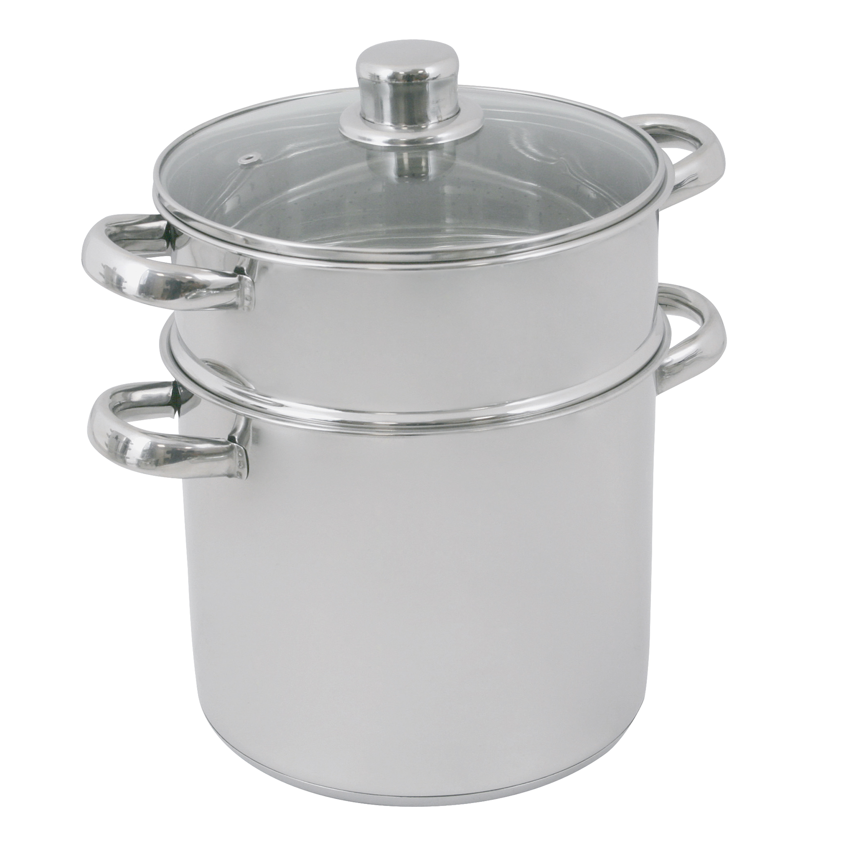 Image de Couscoussier Acier Inoxydable 12 litres Gamme Olympe, Ø 24 cm H. 22 cm - Poignées thermorésistantes, couvercle verre - Tous feux dont induction