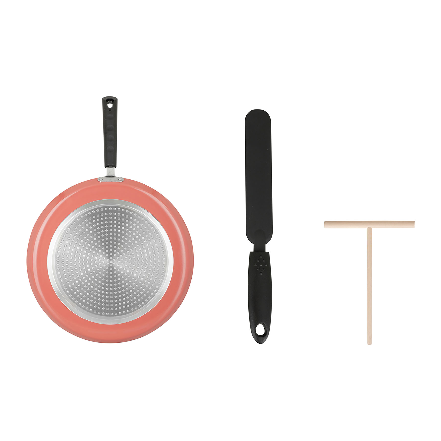Image de Poêle à crêpes en Aluminium pressé CHANDELEUR Ø 28 cm - inclus : 1 spatule en PBT L 31 cm + 1 Etaleur de pâte en bois