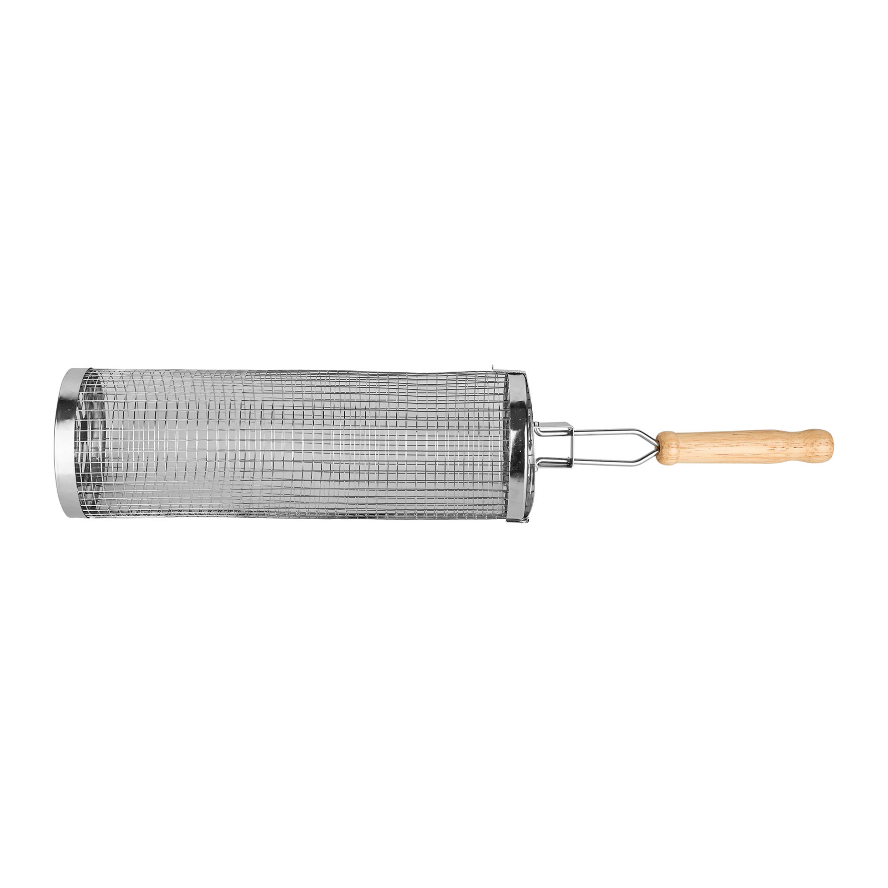 Image de GRILLE A BARBECUE CIRCULAIRE en ACIER INOXYDABLE L31CM ø9.5CM - POIGNEE EN BOIS 