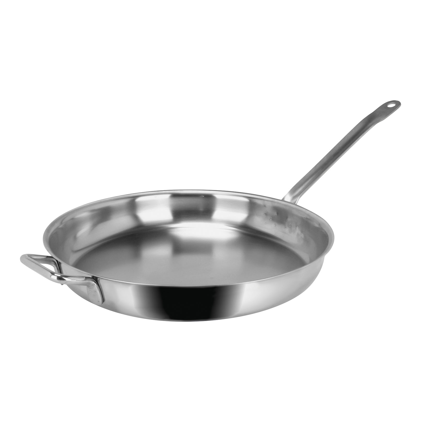 Image de Poêle Acier Inoxydable HORECA W qualité Professionnelle Ø 34 cm 4,3 L - Fabriquée en FRANCE - Tous Feux Dont Induction - Bord verseur - Manche et Poignée en INOX riveté