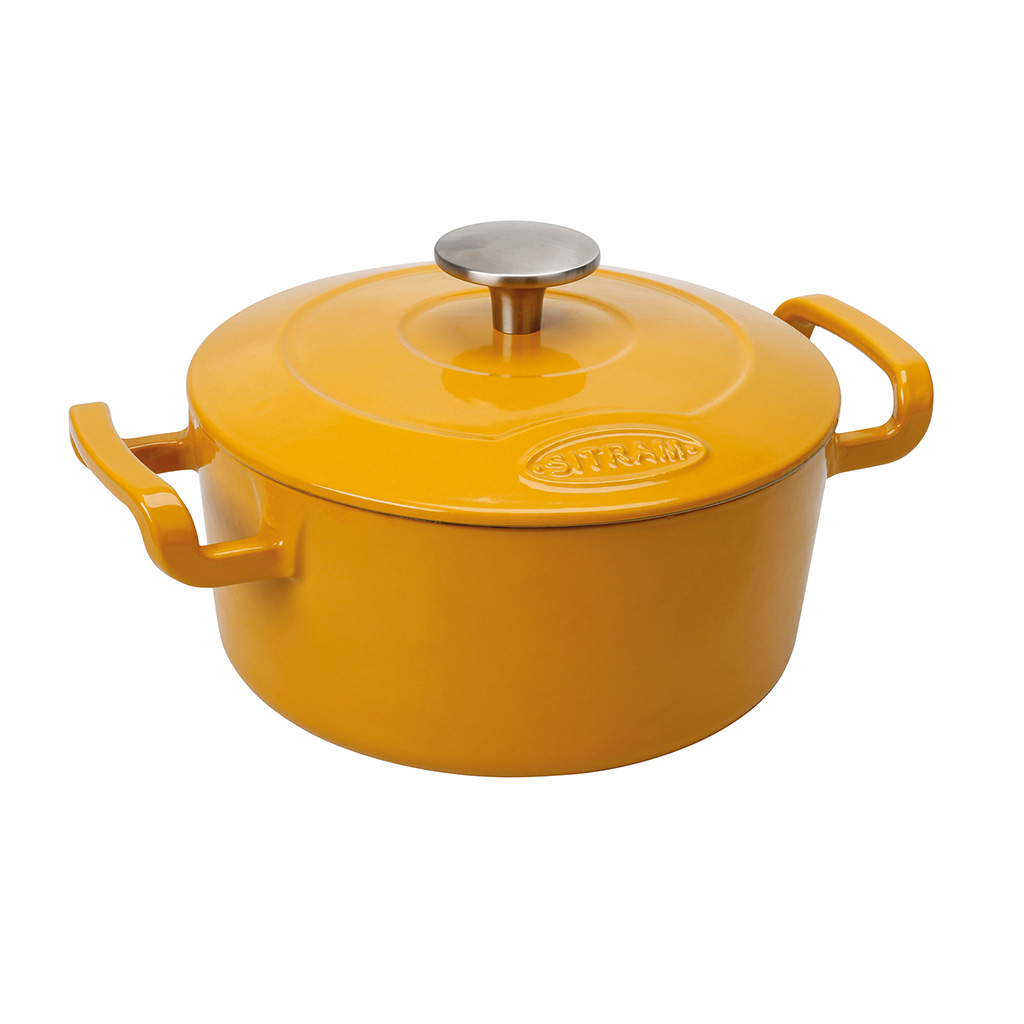Image de Cocotte Ronde en fonte émaillée Ø20 cm - 2,5 litres - Extérieur émail Moutarde intérieur Blanc