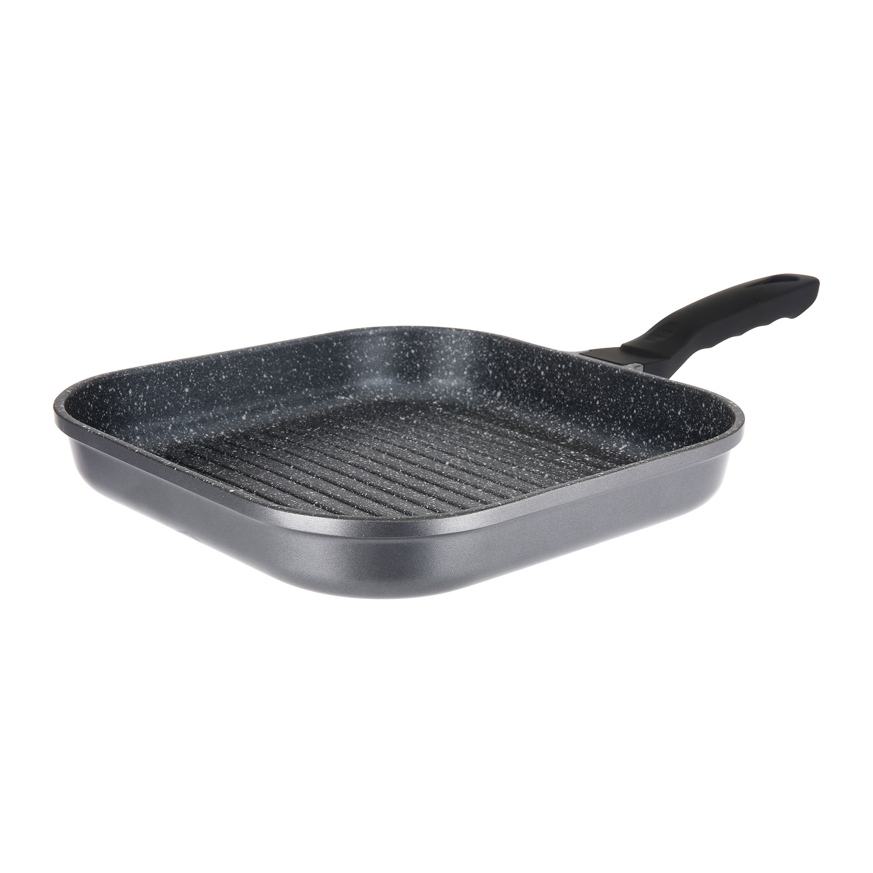 Image de Poêle Grill Fonte Aluminium Intérieur effet Pierre L28, l28, H4.5 cm - Poêle à griller anti-adhésive sans PFOA, Manche thermorésistant soft touch - Tous feux dont induction