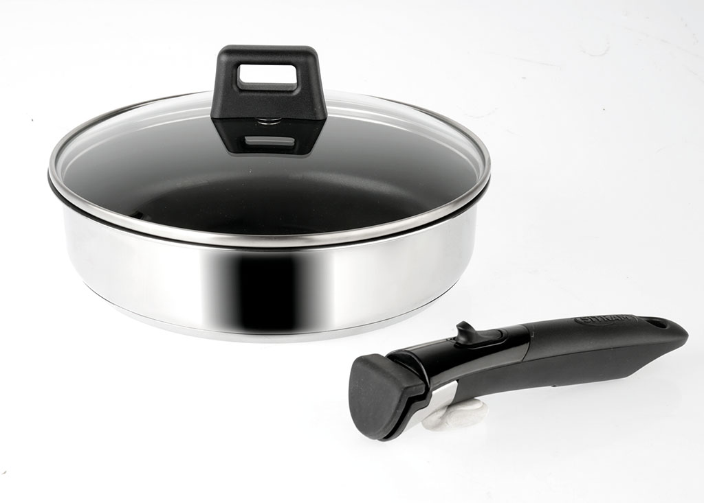 Image de Sauteuse Arpège Inox Ø 24 cm - Manche amovible SITRAMOVIBLE, Couvercle vapeur en verre, Tous feux dont induction - revêtement noir anti-adhérent sans PFOA