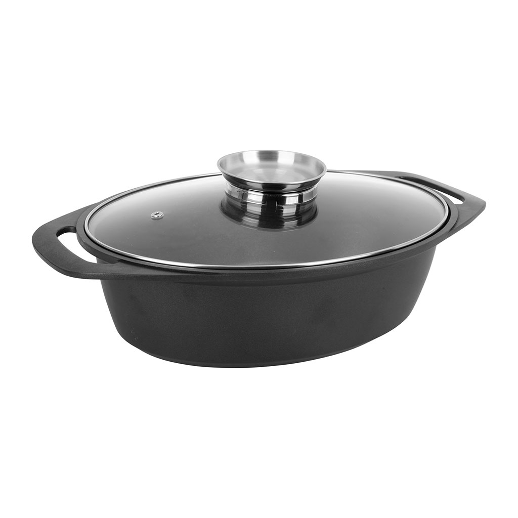 Image de Cocotte Rotissoire en Fonte d'Aluminium 4,1 Litres Colori Noir - Couvercle Verre - toutes sources de chaleur y compris induction - Idéale pour repas de 4 personnes