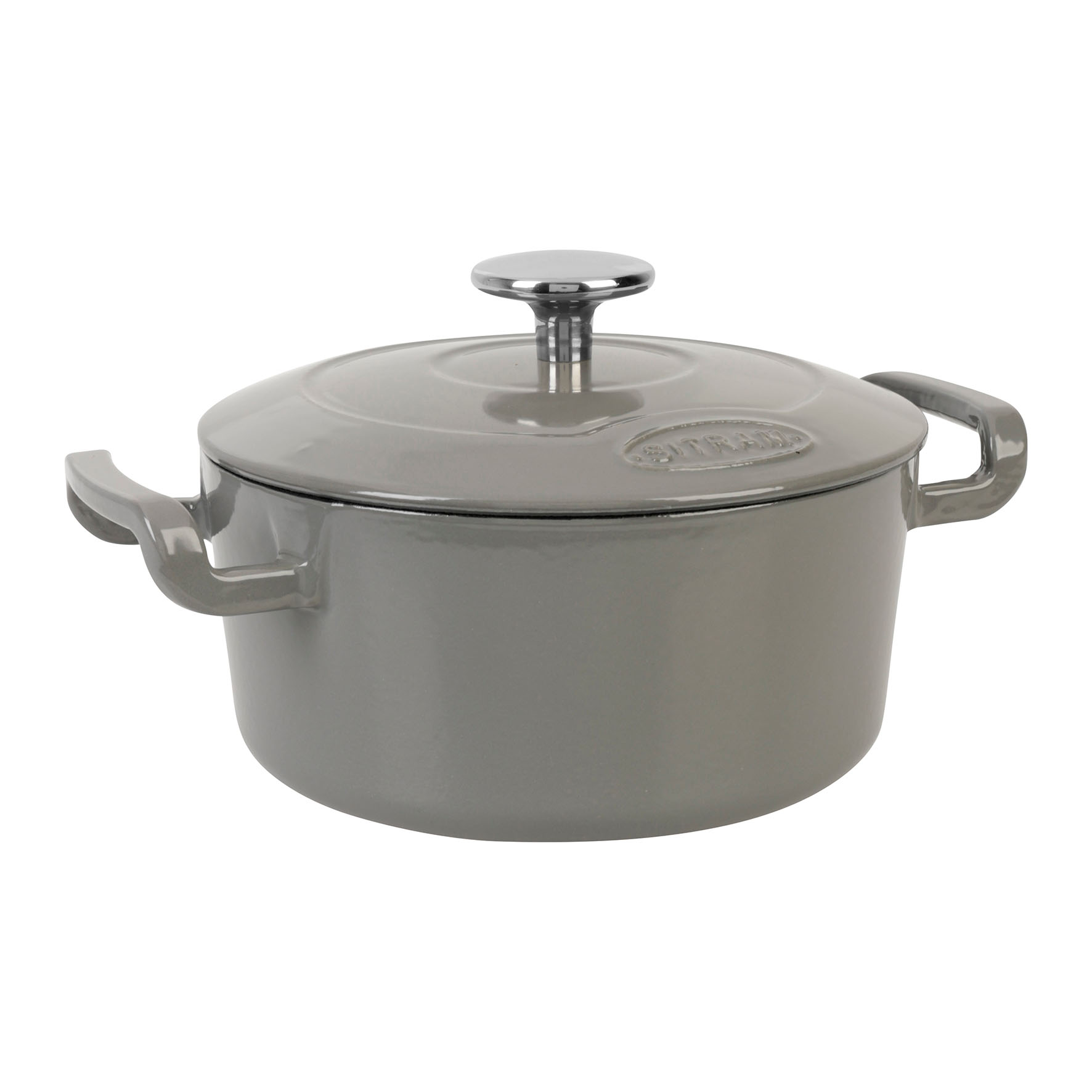 Image de COCOTTE Sitrabella Ronde en fonte émaillée Ø20 cm - 2,5 litres - Extérieur émail Gris intérieur Blanc - toutes sources de chaleur y compris induction - Idéale repas 2-3 convives