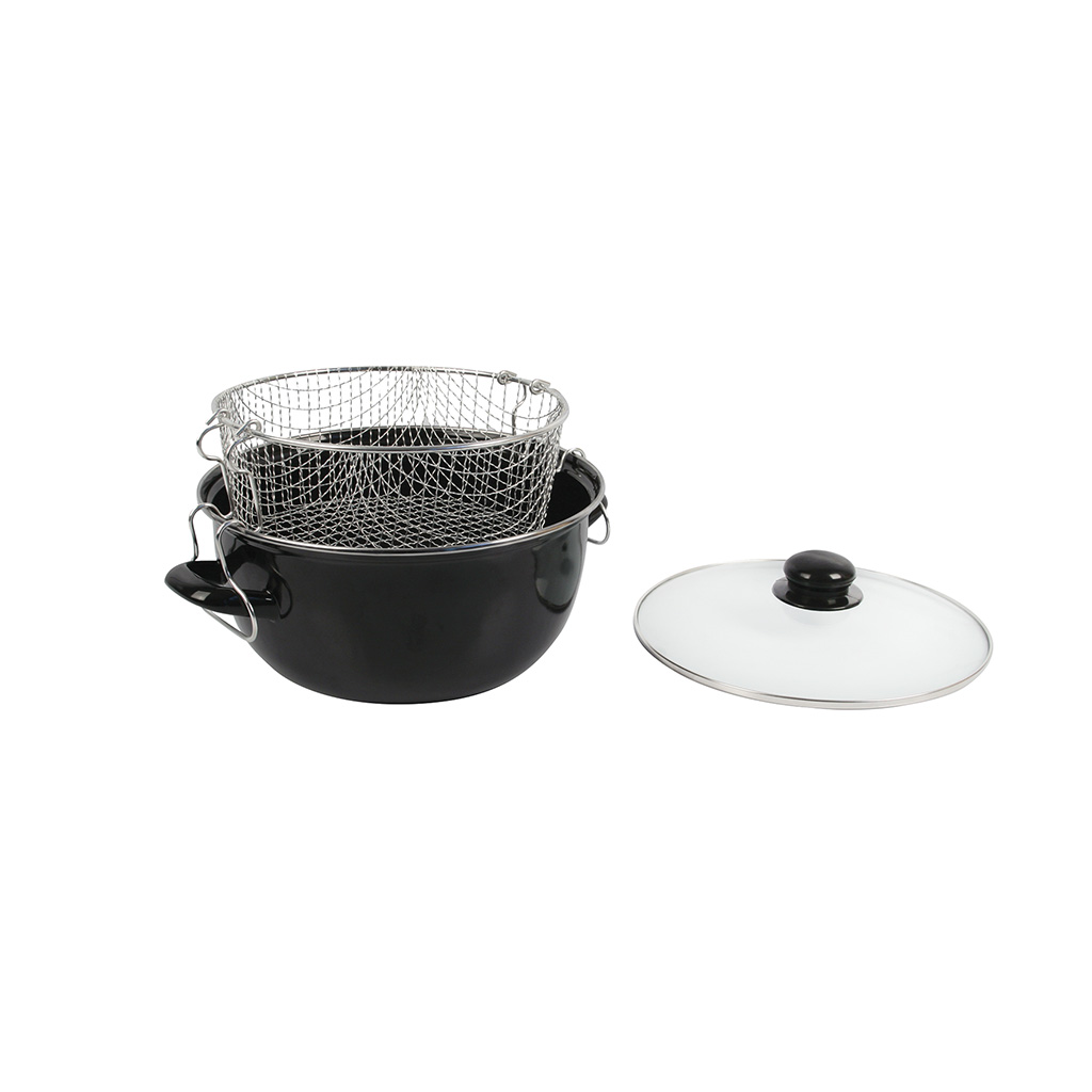 Image de Friteuse traditionnelle en Acier Émaillé - Diamètre : 20 cm - Couvercle Verre
