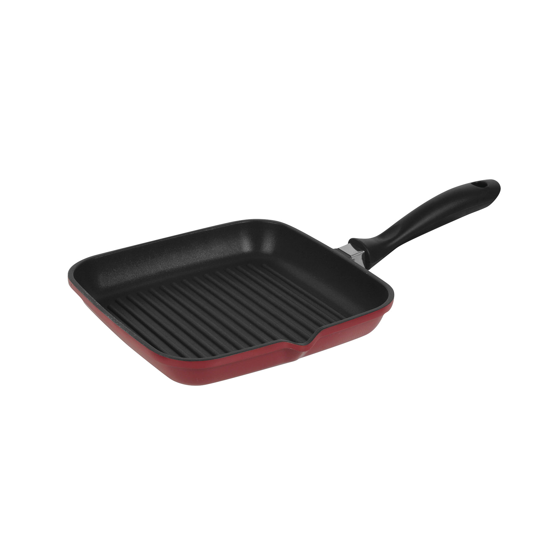 Image de Poêle Grill carré Paprika 24 x 24 cm en fonte d'aluminium indéformable revêtement rouge - sans PFOA - tous feux dont induction - manche plastique thermorésistant