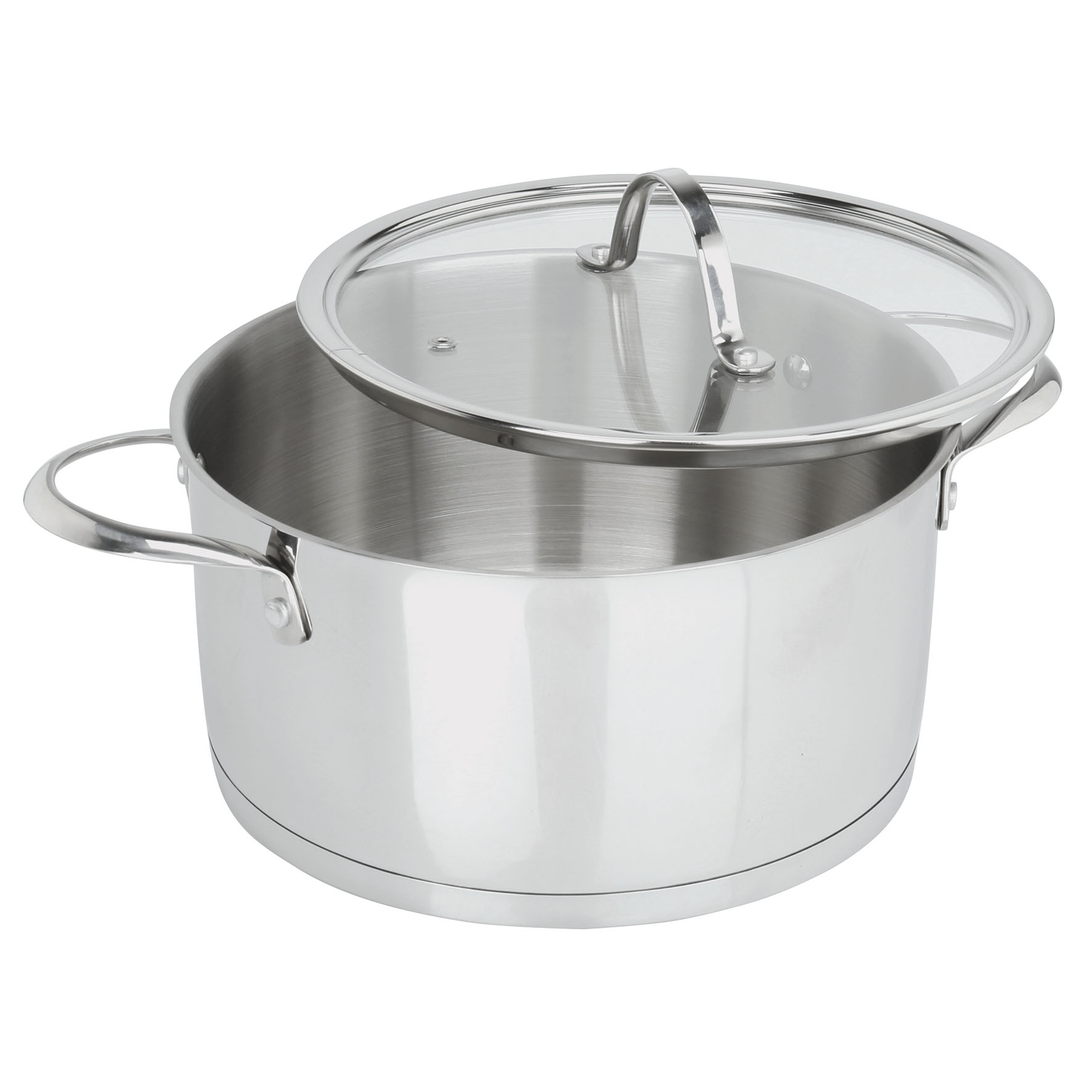 Image de Faitout Charleston en acier inoxydable qualité professionnelle Ø 24 cm, H. 12 cm - Couvercle Vapeur en Verre inclus - tous feux dont induction