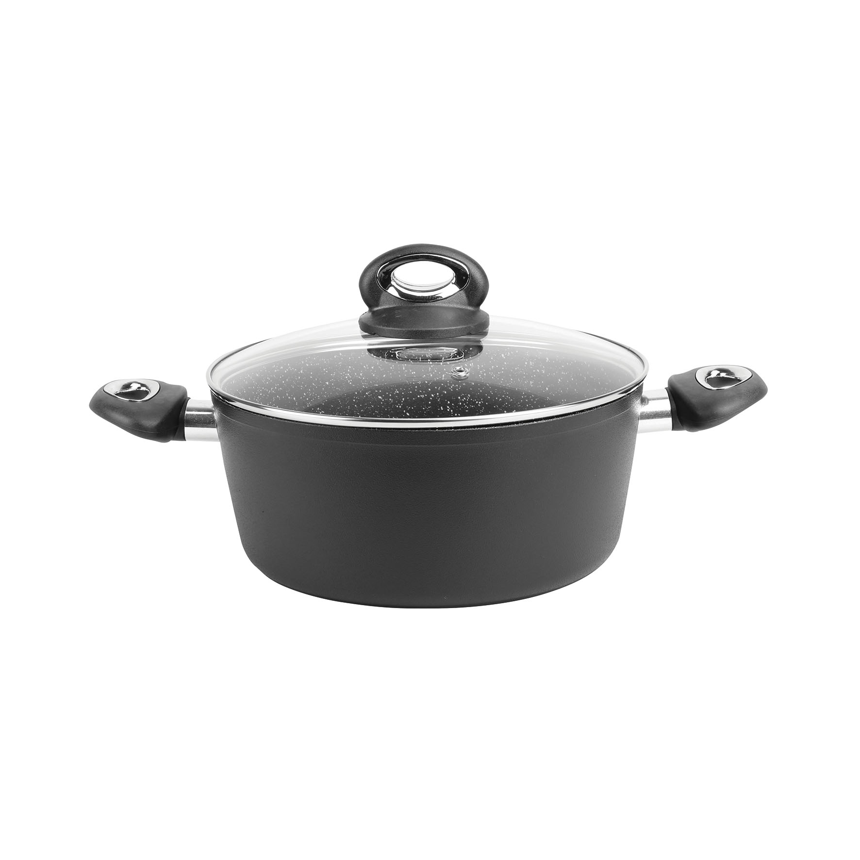 Image de Faitout Granité diam. 24 cm en aluminium forgé revêtement noir anti-adhérent sans PFOA - aspect pierre - couvercle en verre - tous feux dont induction