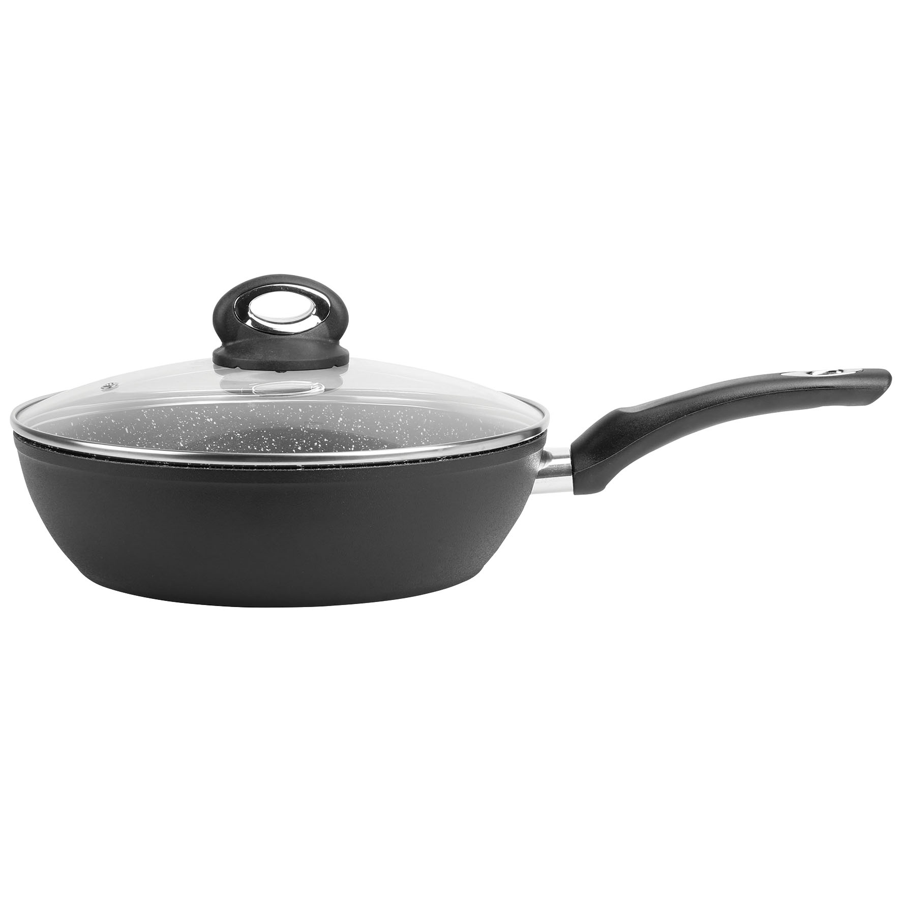 Image de Sauteuse Granité diam. 24 cm en aluminium forgé revêtement noir anti-adhérent sans PFOA - aspect pierre - couvercle en verre - tous feux dont induction