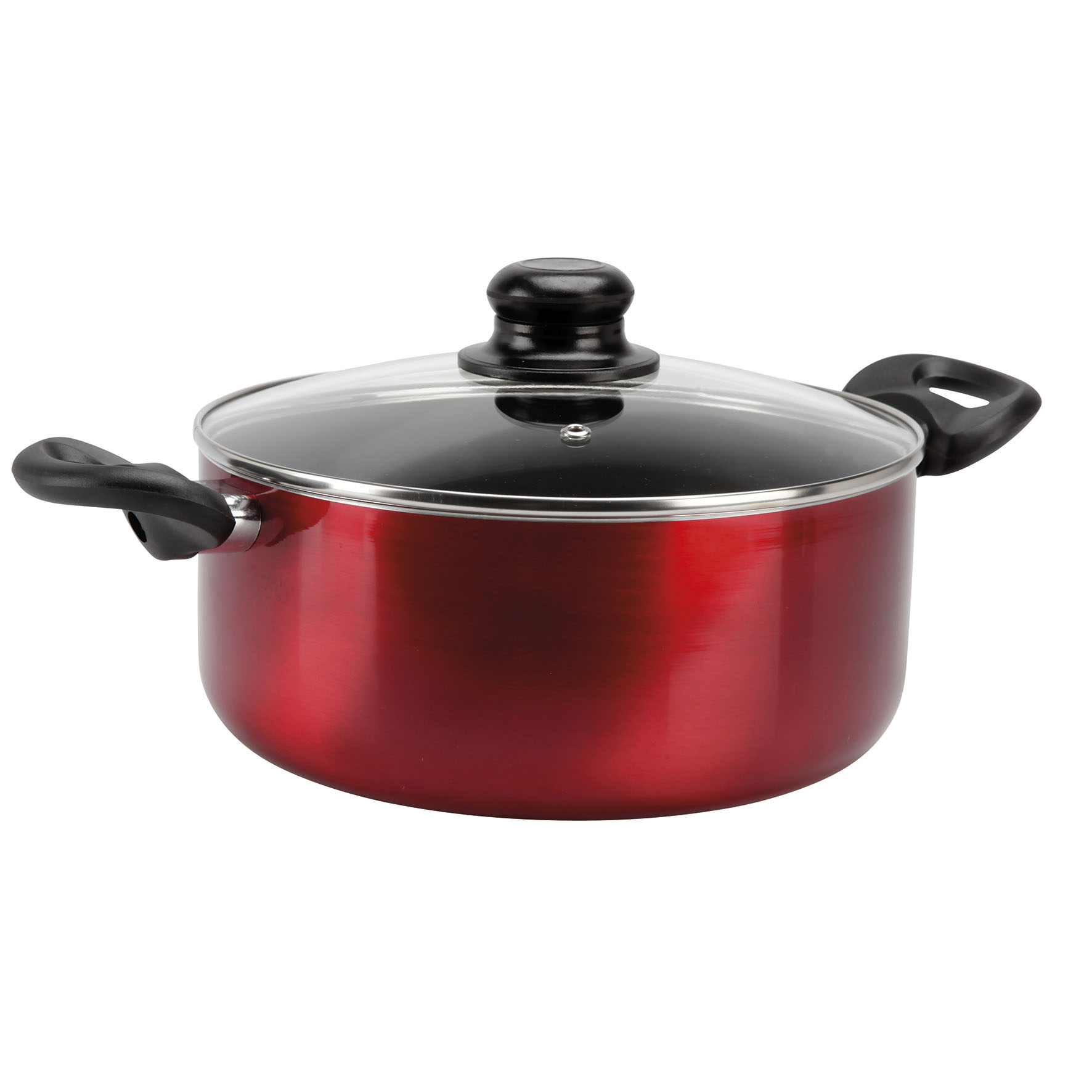Image de Faitout en Aluminium pressé CHERRY Ø 24 cm - Revêtement anti-adhésif - Coloris Rouge métallisé - Couvercle Vapeur en Verre inclus - Tous feux dont induction
