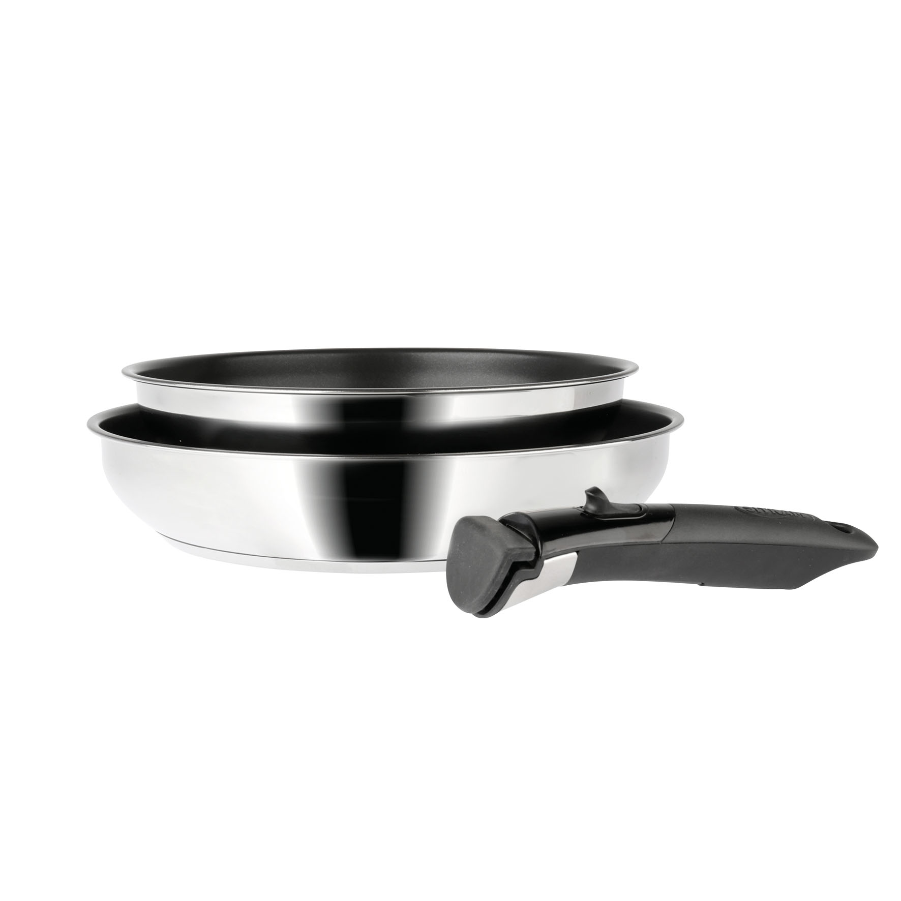 Image de Lot de 2 Poêles Inox Gamme SITRAMOVIBLE ARPEGE Ø 24-28 cm H 5-6 cm - Revêtement intérieur noir sans PFOA - manche amovible SITRAMOVIBLE - Tous feux dont induction