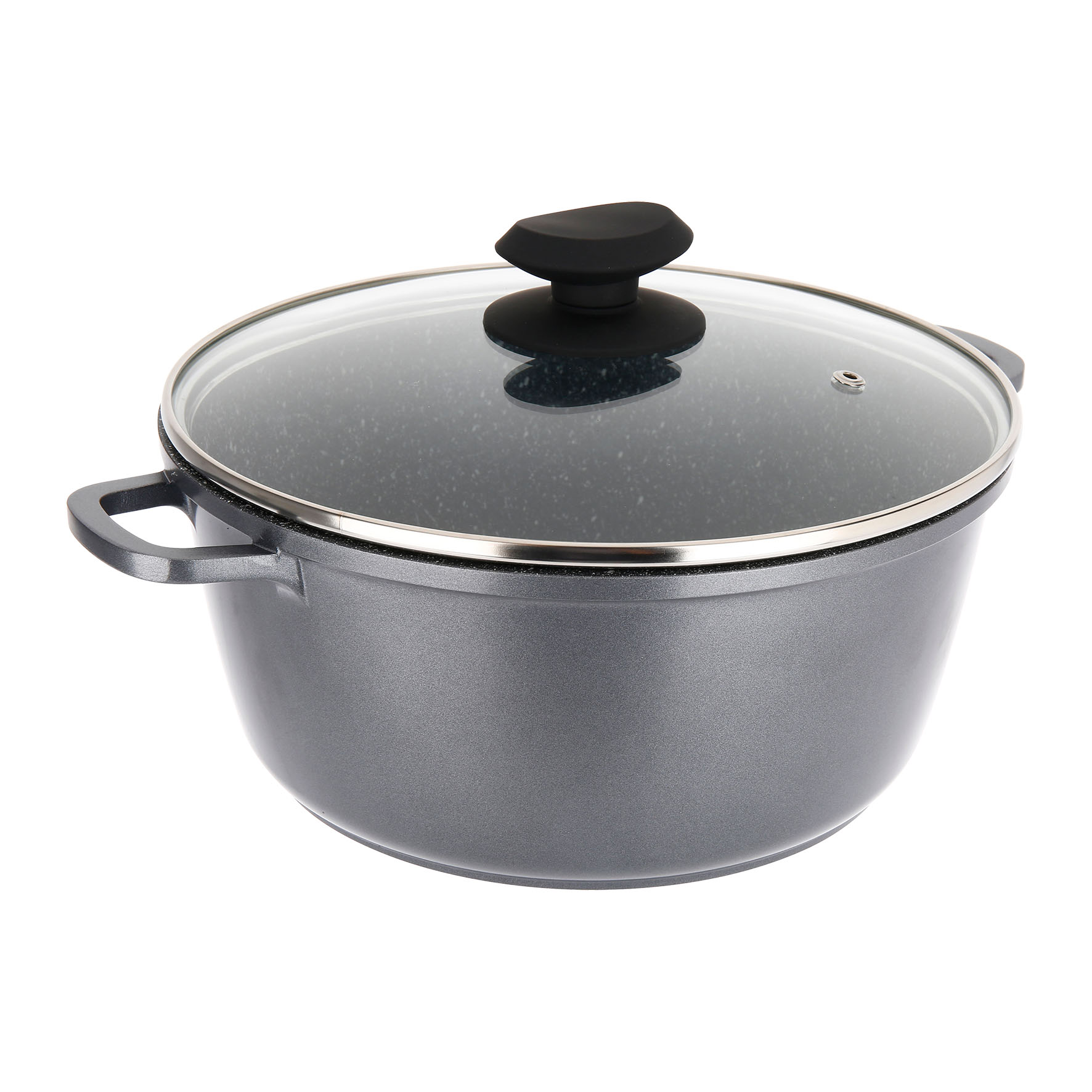 Image de Faitout Fonte Aluminium Intérieur effet Pierre Ø24cm H11cm - Revêtement anti-adhésif 2 couches sans PFOA, Couvercle Vapeur en Verre, Poignées fonte d'aluminium - Tous feux dont induction