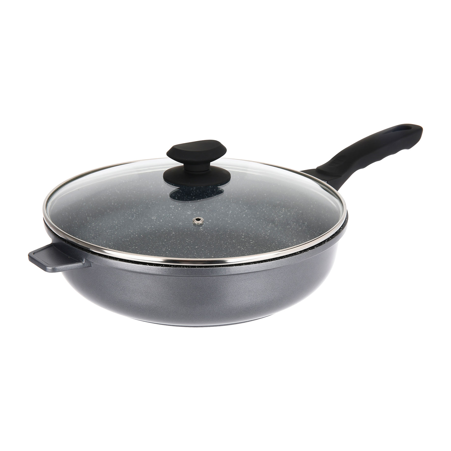Image de Sauteuse Fonte Aluminium Intérieur effet Pierre Ø28 cm, H7 cm - Revêtement anti-adhésif 2 couches sans PFOA, Couvercle Vapeur en Verre, Manche soft touch - Tous feux dont induction