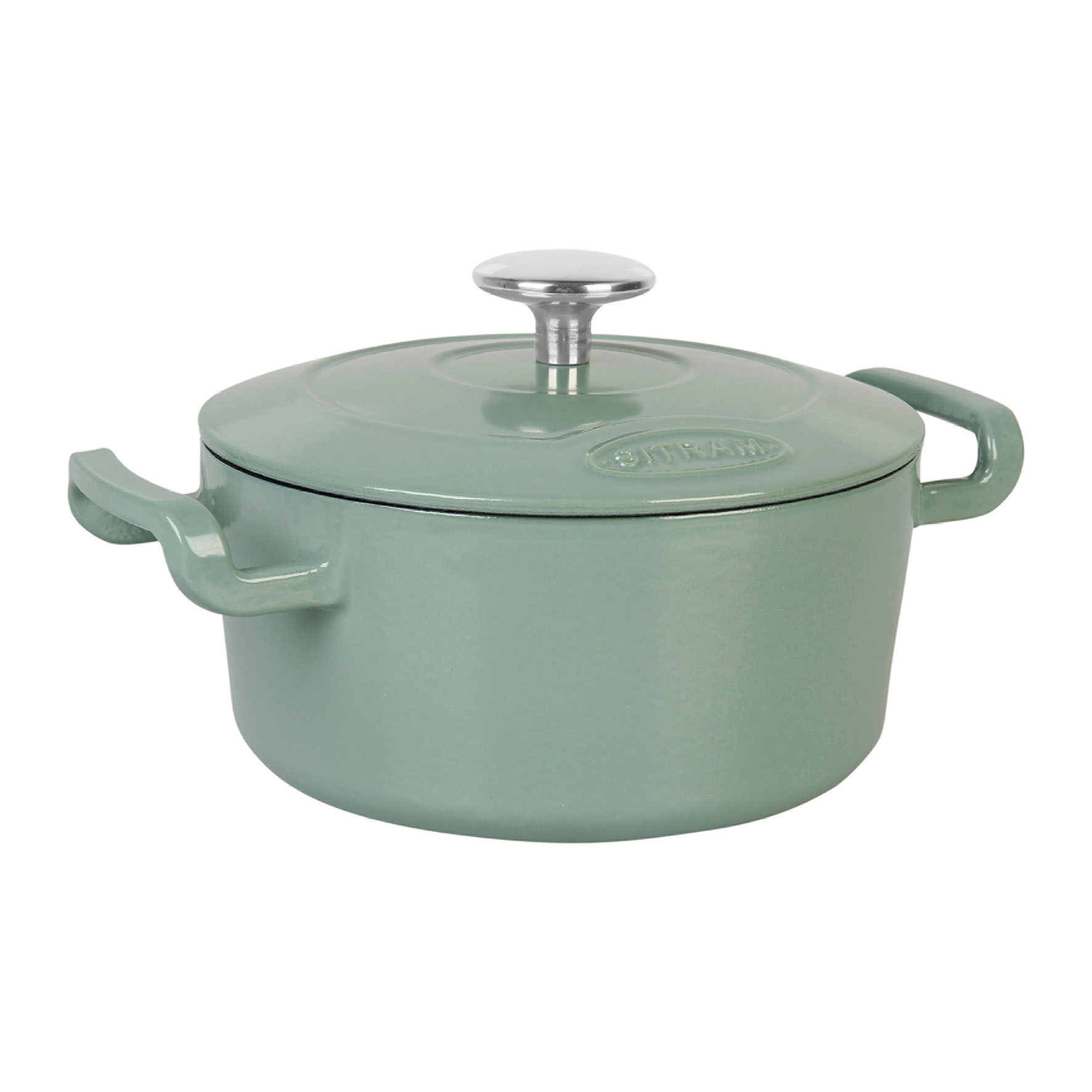 Image de COCOTTE Sitrabella Ronde en fonte émaillée Ø20 cm - 2,5 litres - Extérieur émail Vert Sauge intérieur Blanc - toutes sources de chaleur y compris induction - Idéale repas de 2-3 convives