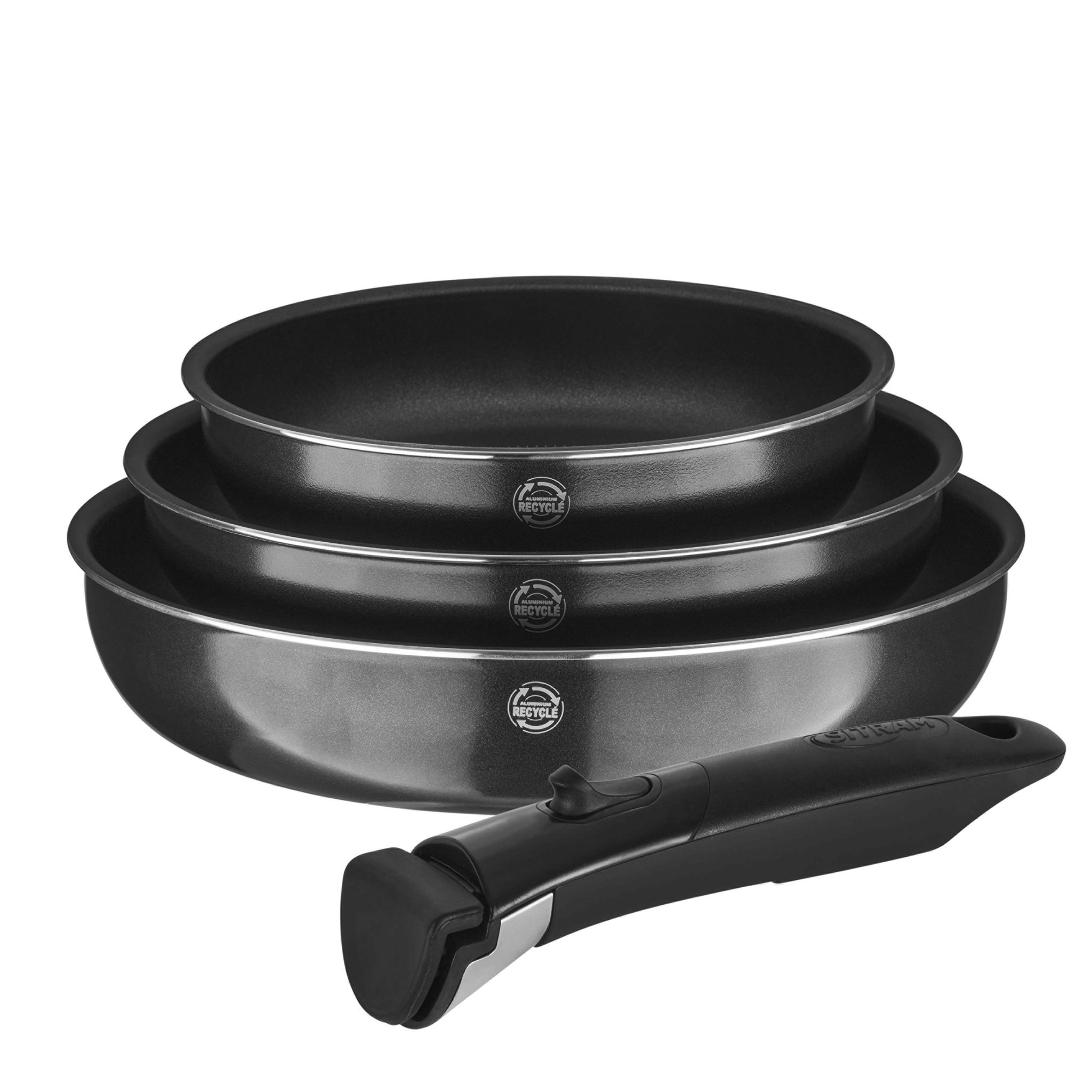 Image de Lot de 3 Poêles Aluminium pressé SITRAMOVIBLE FAMILY Ø 20/24/28 cm, Revêtement intérieur anti-adhésif sans PFOA - manche amovible SITRAMOVIBLE - Tout feux dont induction