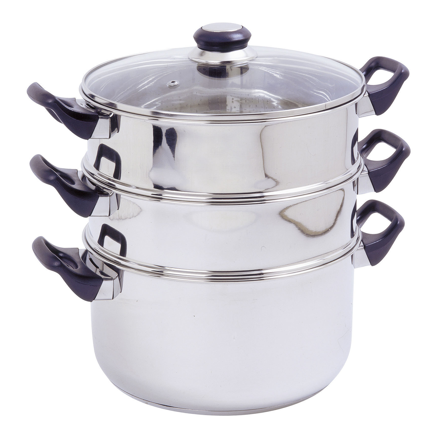 Image de Cuit Vapeur Inox diam. 24 cm - 3 niveaux + couvercle verre - tous feux dont induction