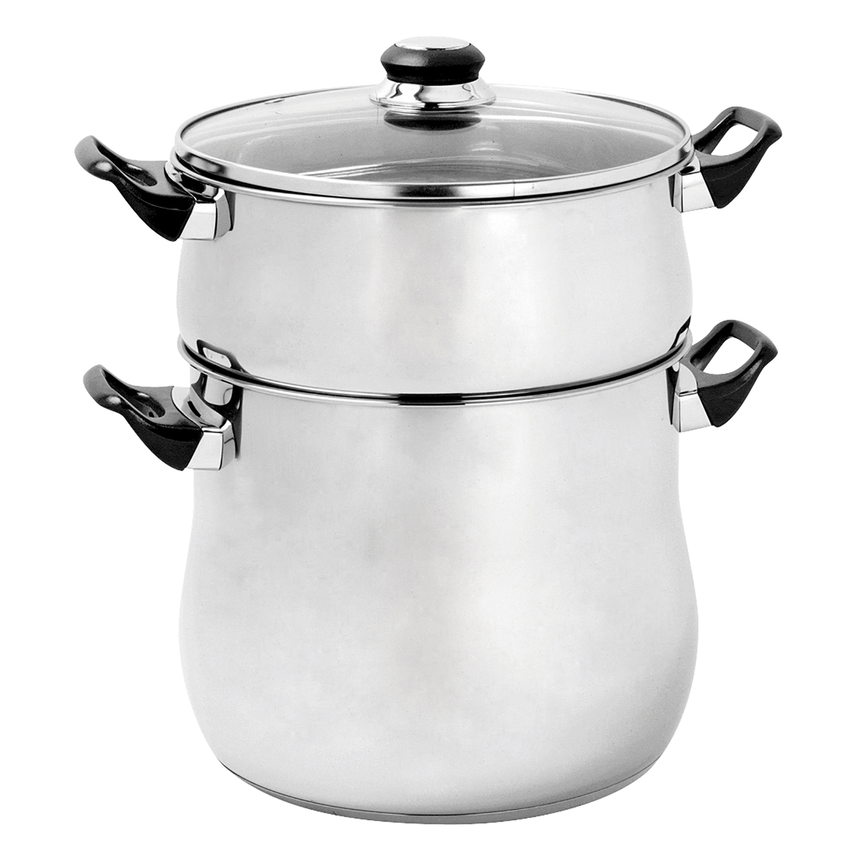 Image de Couscoussier Acier Inoxydable 12 litres, Diamètre 24 cm - Poignées thermorésistantes, couvercle verre - Tous feux dont induction