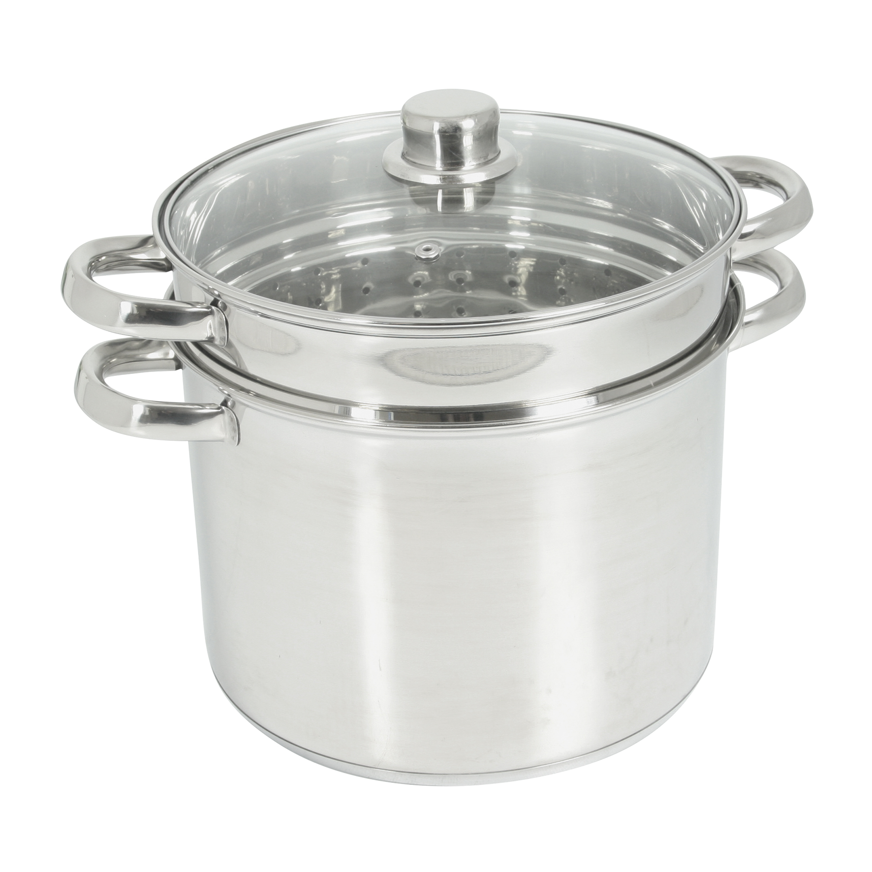 Image de Cuit-pâtes Olympe 8 litres Inox, diam. 24 cm - couvercle en verre et panier à pâtes / légumes - tous feux dont induction