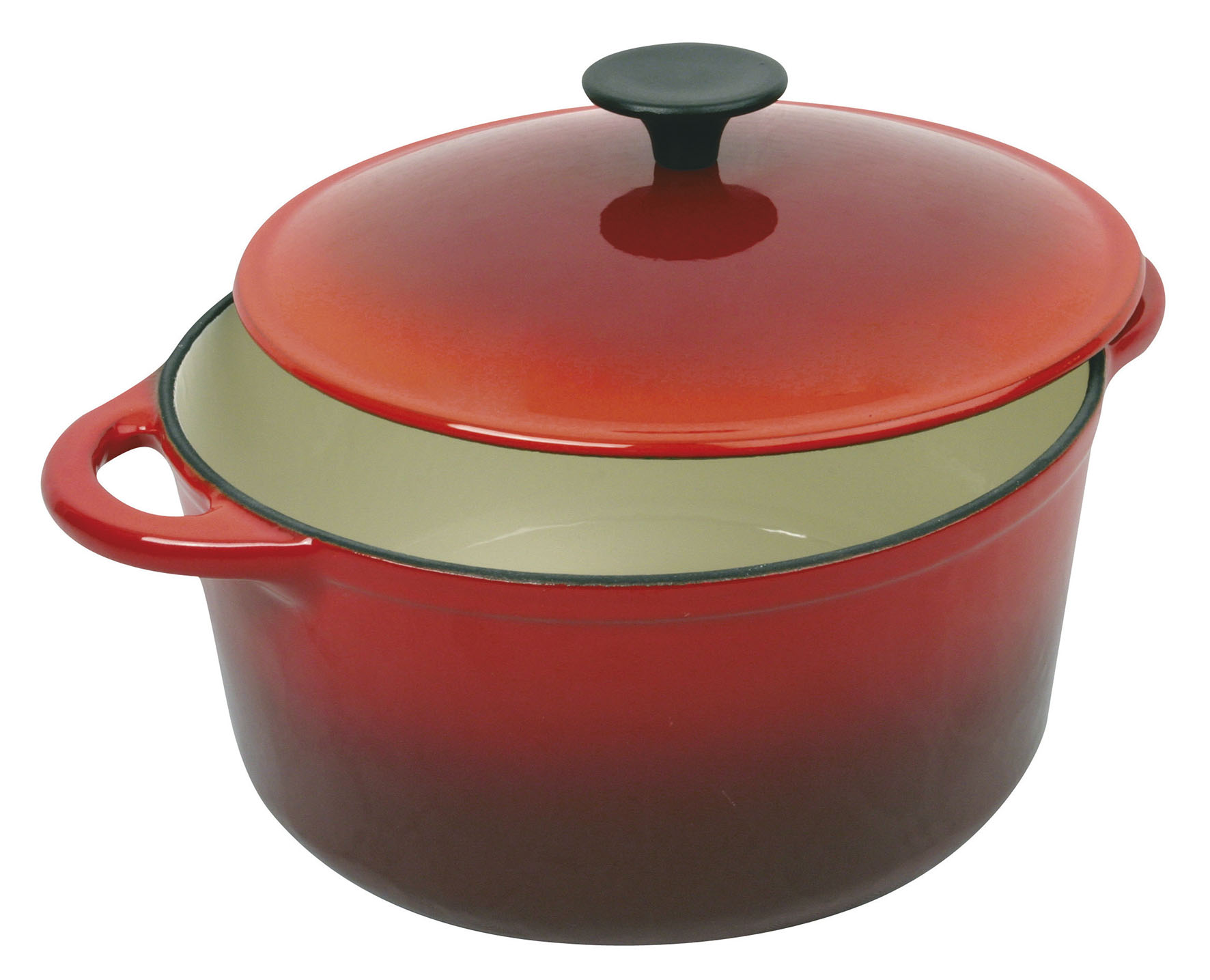 Image de COCOTTE Grand Chef ronde en fonte émaillée - Extérieur rouge et intérieur blanc - toutes sources de chaleur y compris induction, Diamètre 32 cm, Capacité: 9 litres