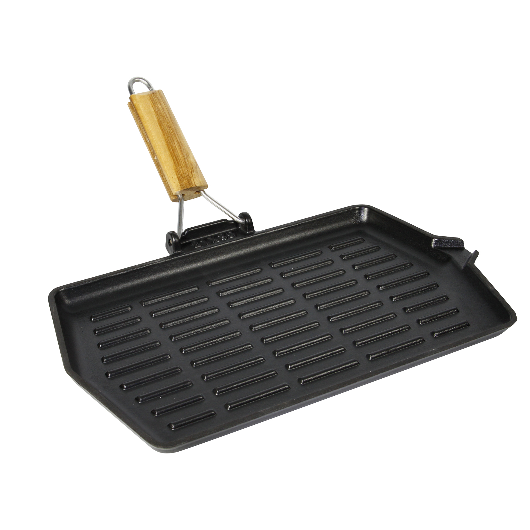 Image de Poêle Grill Rectangulaire en Fonte d'Acier Emaillée Noir - Gamme GRAND CHEF GRILL 21 x 35 cm - Manche rabattable - Tous Feux dont Induction