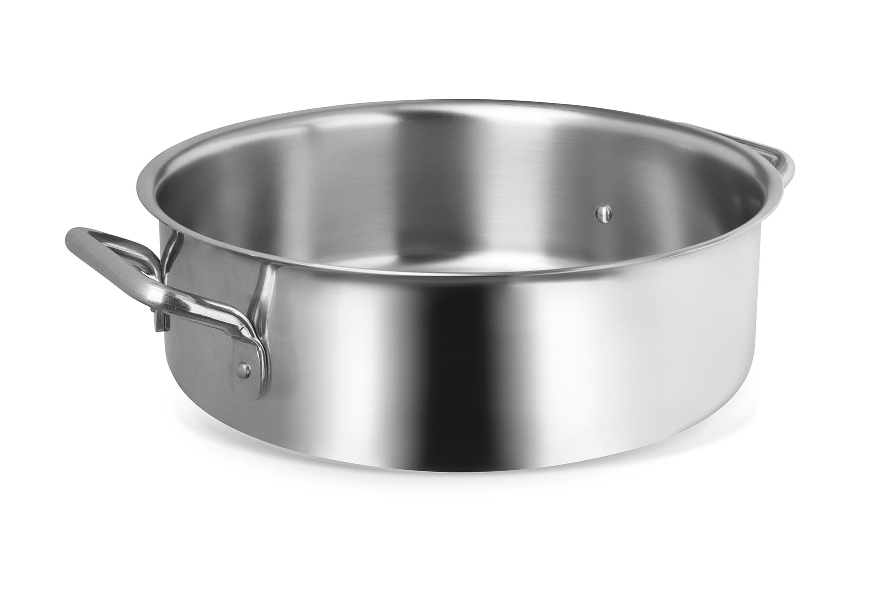 Image de Rondeau Marmite Basse Horeca R, en inox qualité professionnelle D34 cm, - tous feux dont induction - Anses inox riveté, Fond triple épaisseur - fabrication française