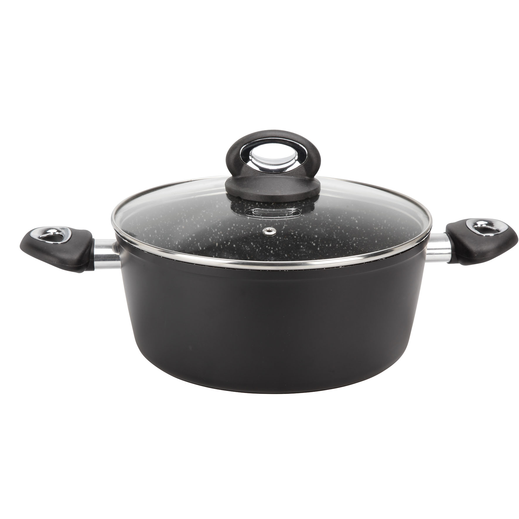 Image de Faitout GRANITY diam. 24 cm en aluminium forgé revêtement noir anti-adhérent sans PFOA - aspect pierre - couvercle en verre - tous feux dont induction